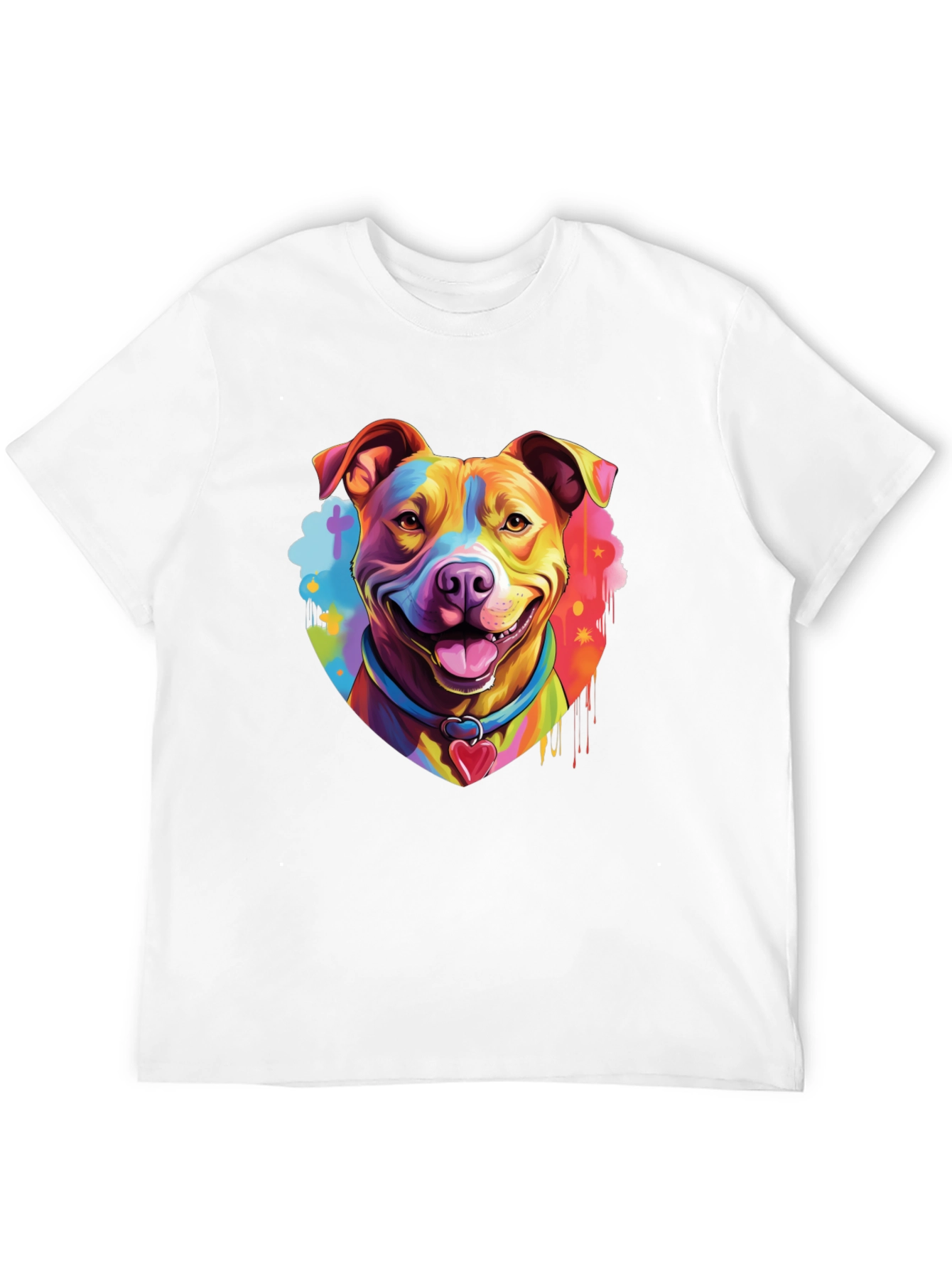 Rainbow Pitbull Dog Graphic Tee - Mens Black T-Shirt