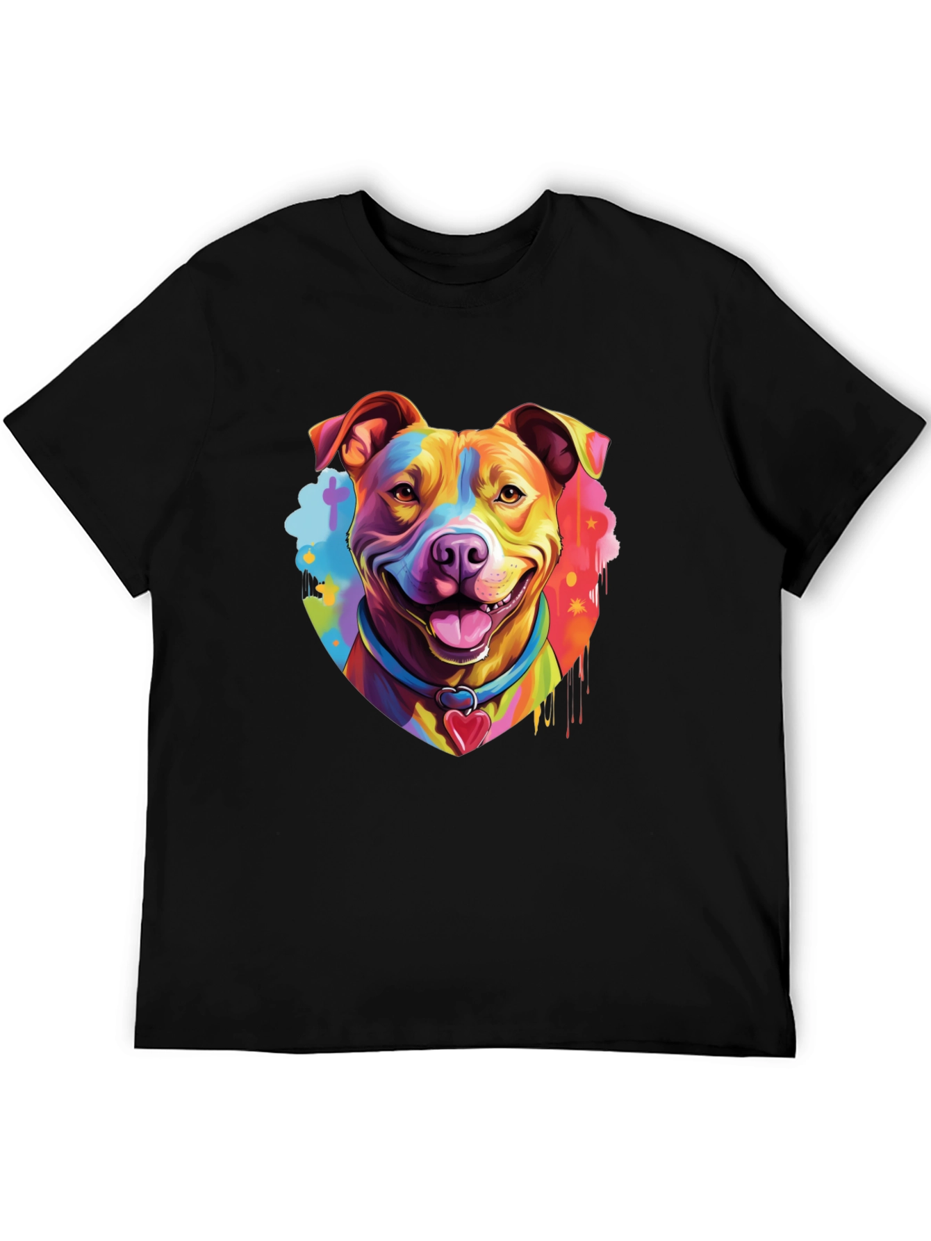 Rainbow Pitbull Dog Graphic Tee - Mens Black T-Shirt