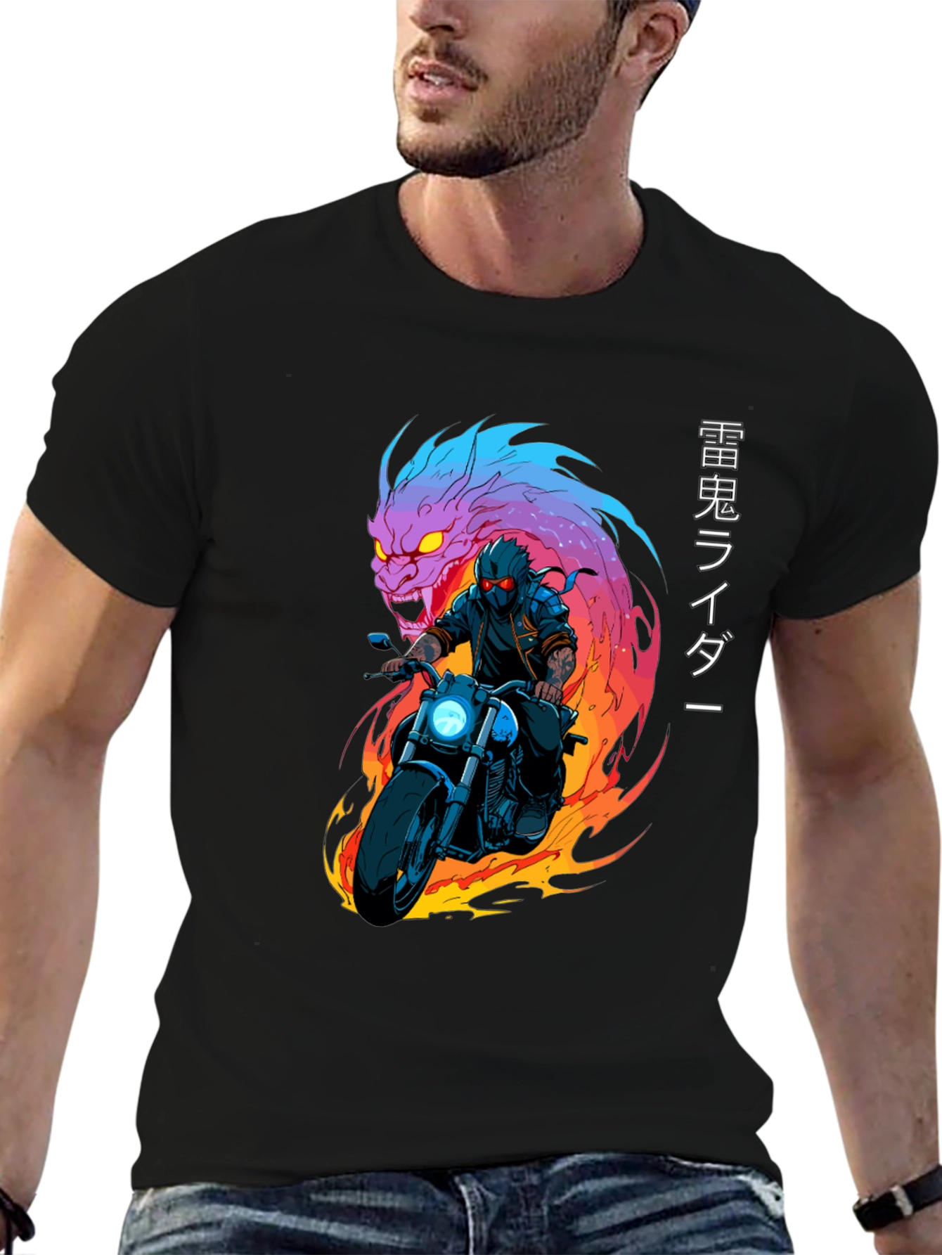 Dragon Rider Graphic Tee - Black Cotton