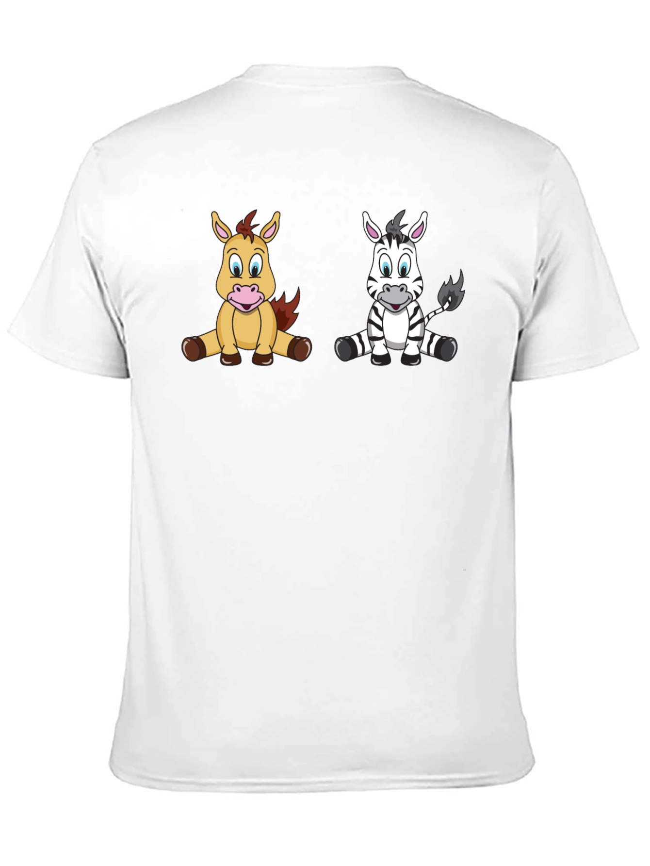 Cartoon Horse and Zebra Unisex Black T-Shirt