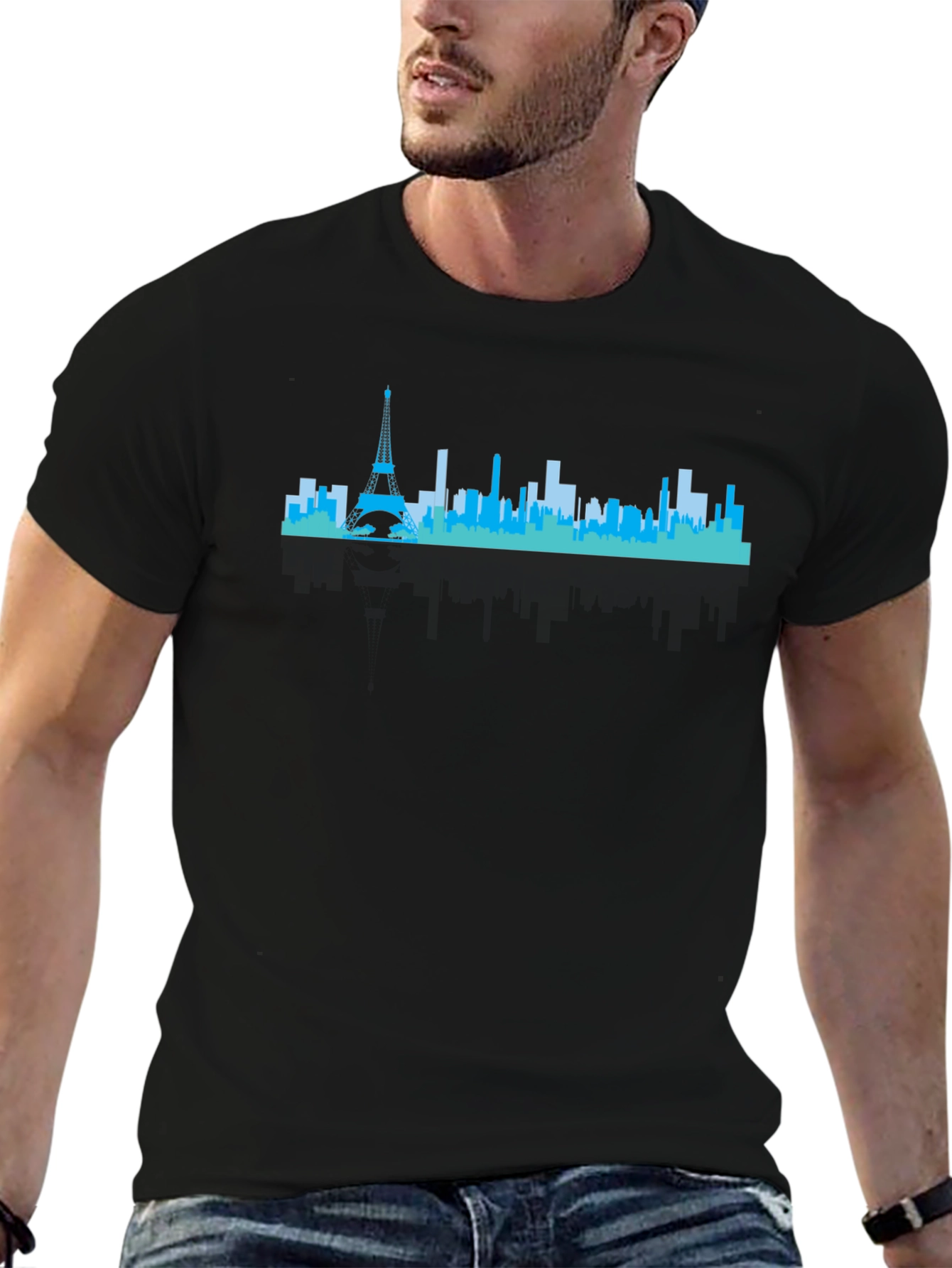 Paris Skyline Graphic Tee - Black Crew Neck Shirt
