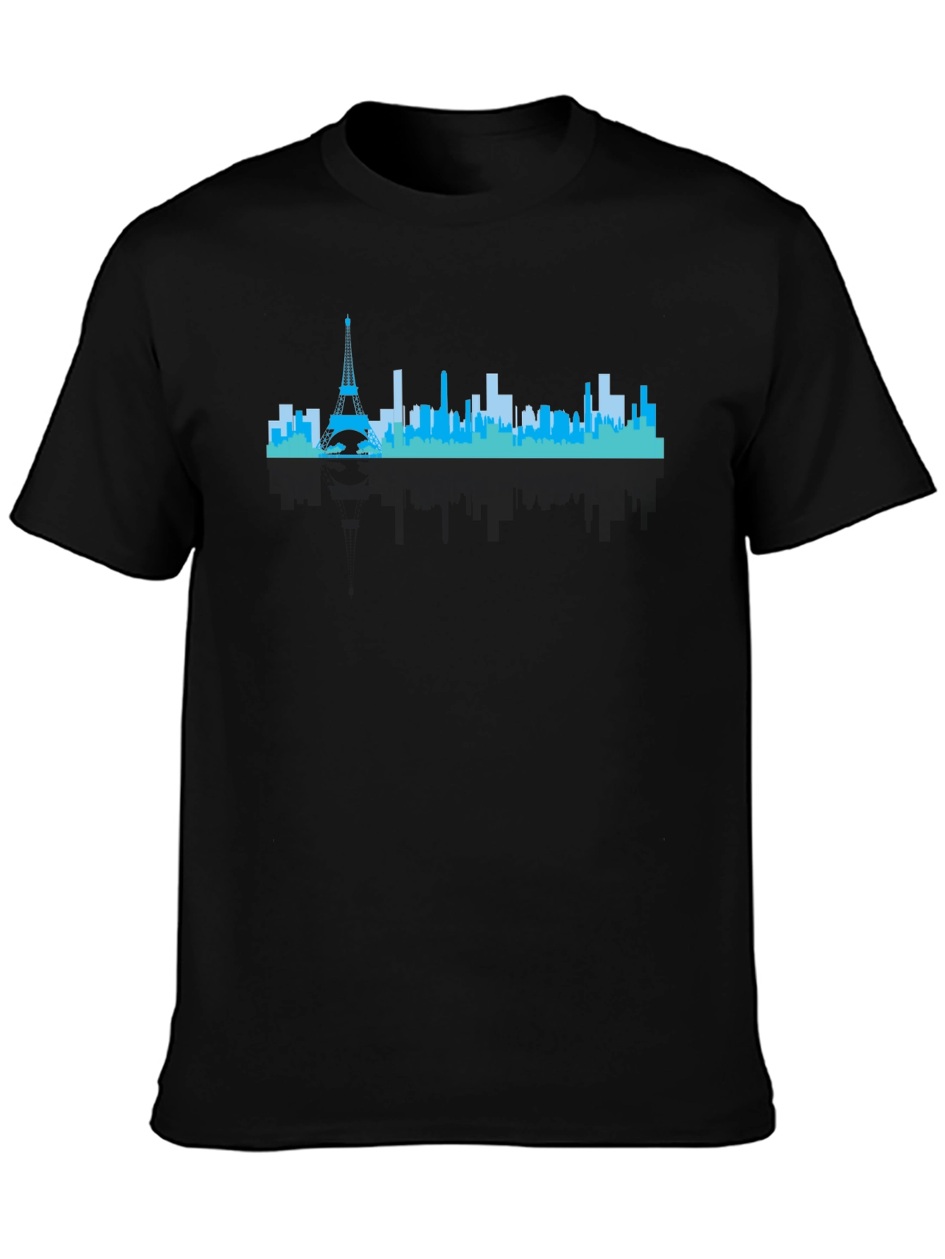 Paris Skyline Graphic Tee - Black Crew Neck Shirt