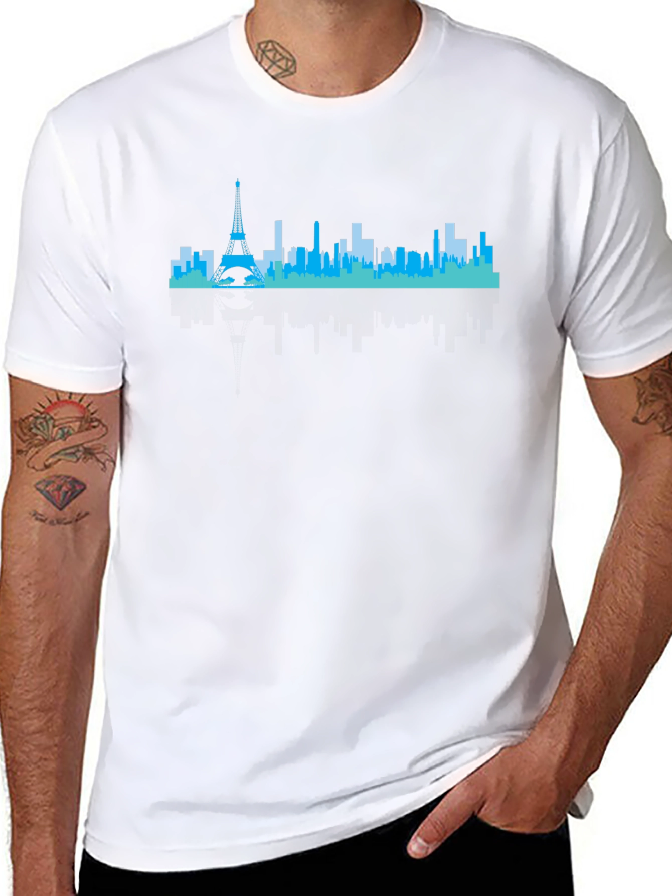 Paris Skyline Graphic Tee - Black Crew Neck Shirt