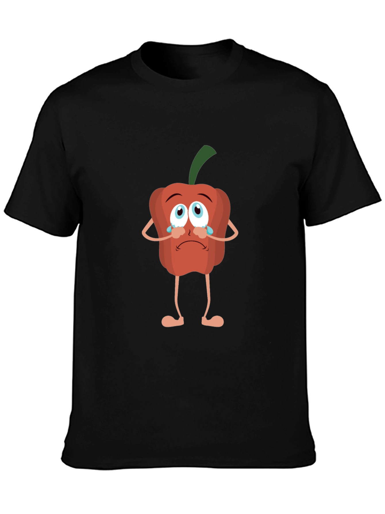 Sad Pepper Cartoon Black T-Shirt