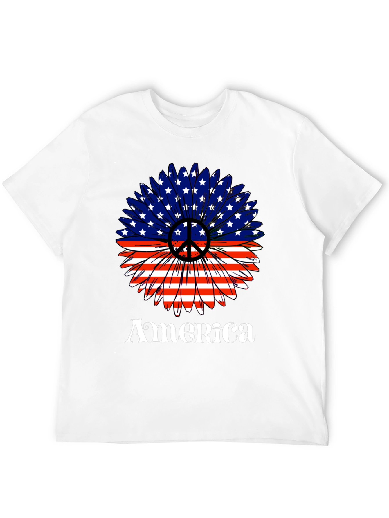 USA Flag Sunflower Peace Sign Graphic T-Shirt