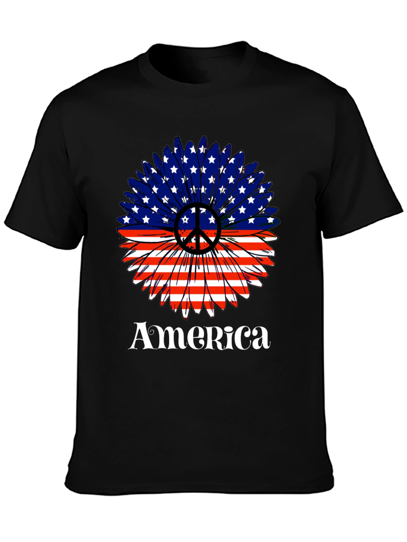 USA Flag Sunflower Peace Sign Graphic T-Shirt