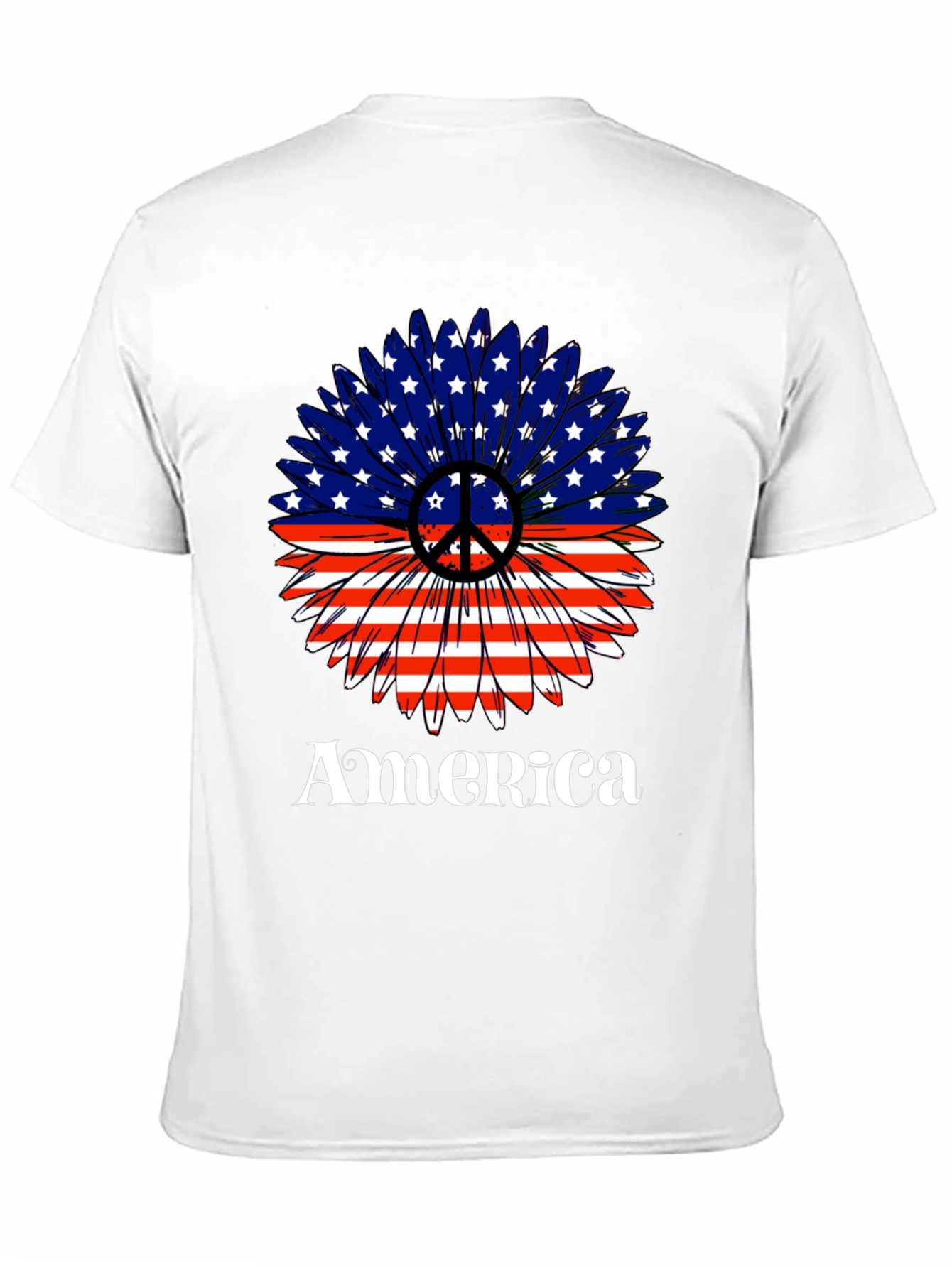 USA Flag Sunflower Peace Sign Graphic T-Shirt