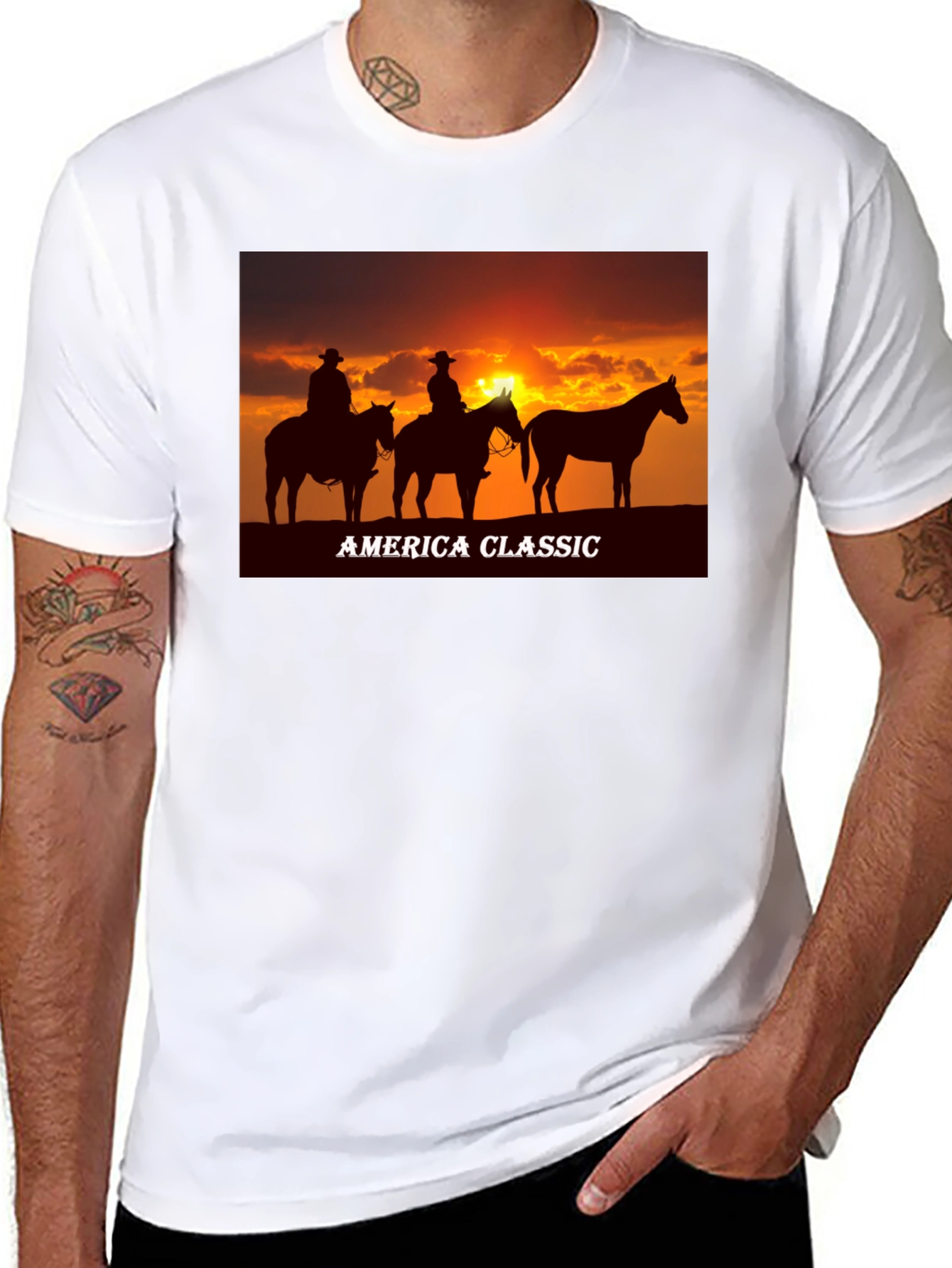 America Classic Cowboy Sunset Graphic T-Shirt