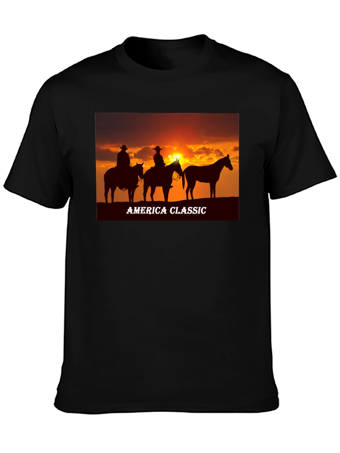 America Classic Cowboy Sunset Graphic T-Shirt
