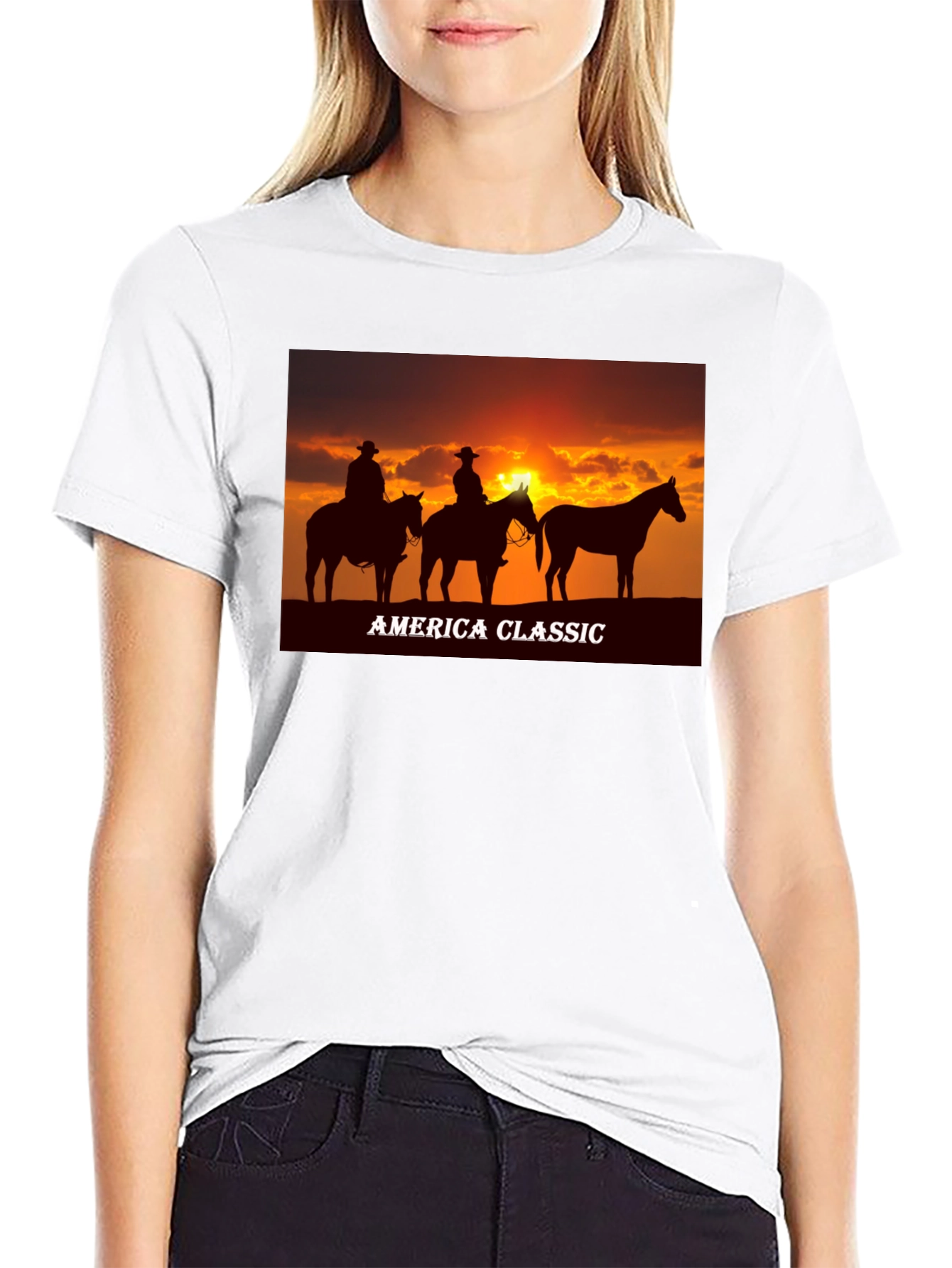 America Classic Cowboy Sunset Graphic T-Shirt
