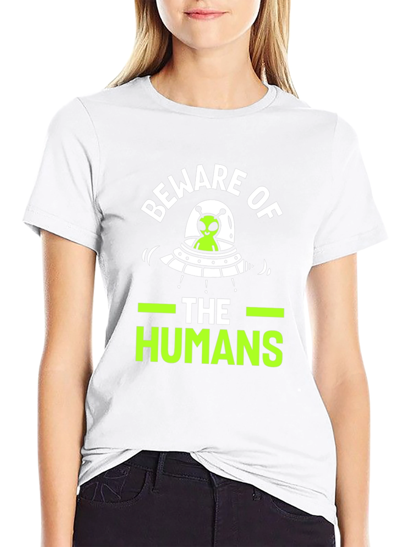 Beware of The Humans Alien UFO Graphic T-Shirt