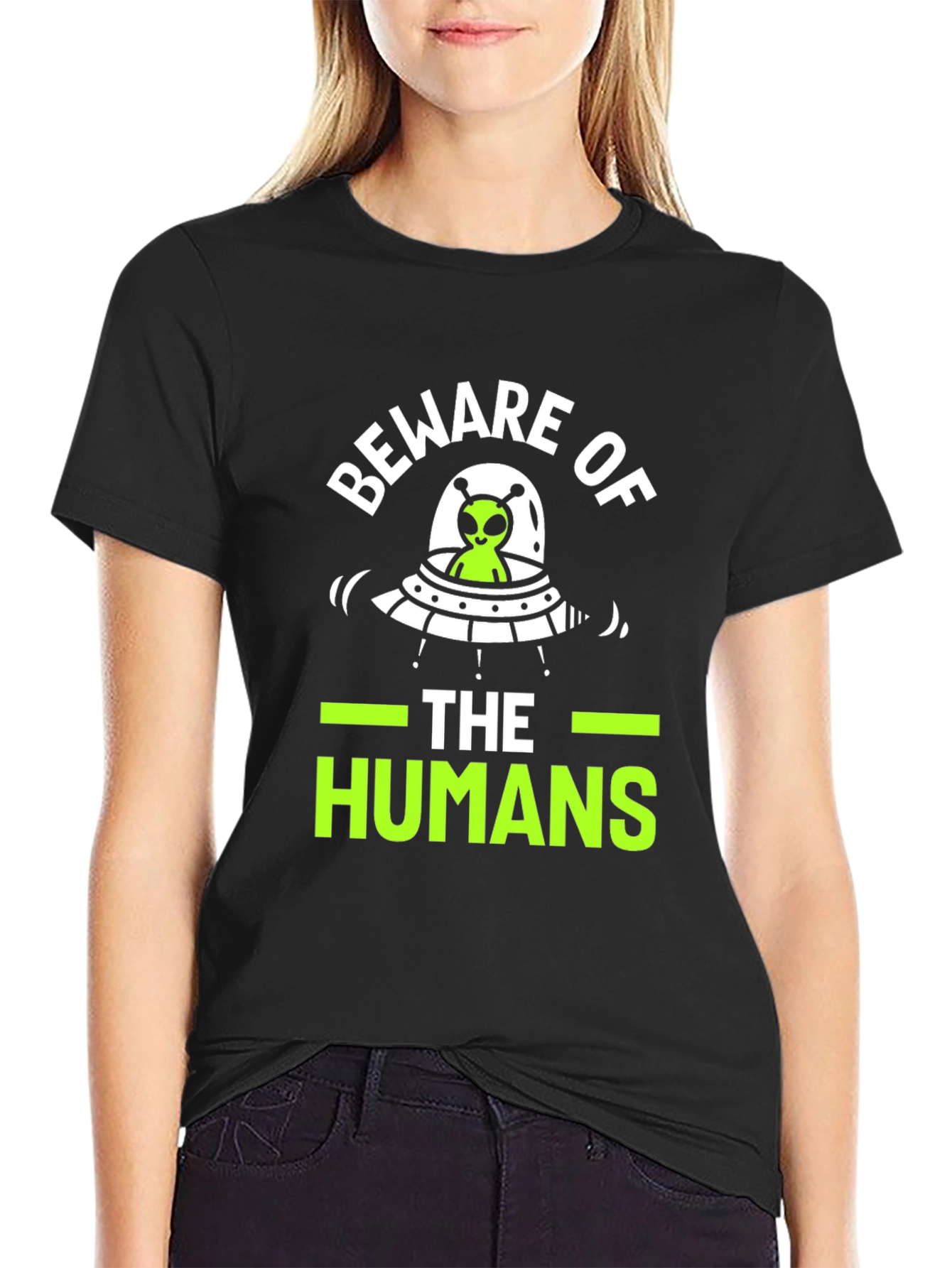 Beware of The Humans Alien UFO Graphic T-Shirt