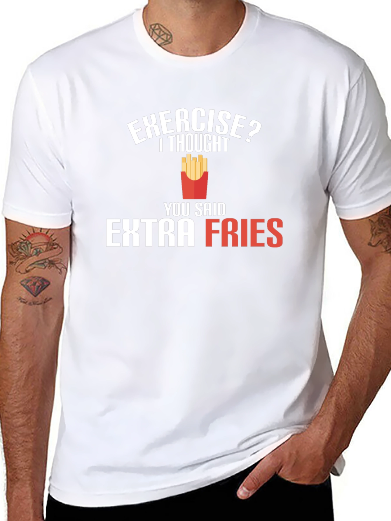 Exercise? Extra Fries T-Shirt - Funny Foodie Tee