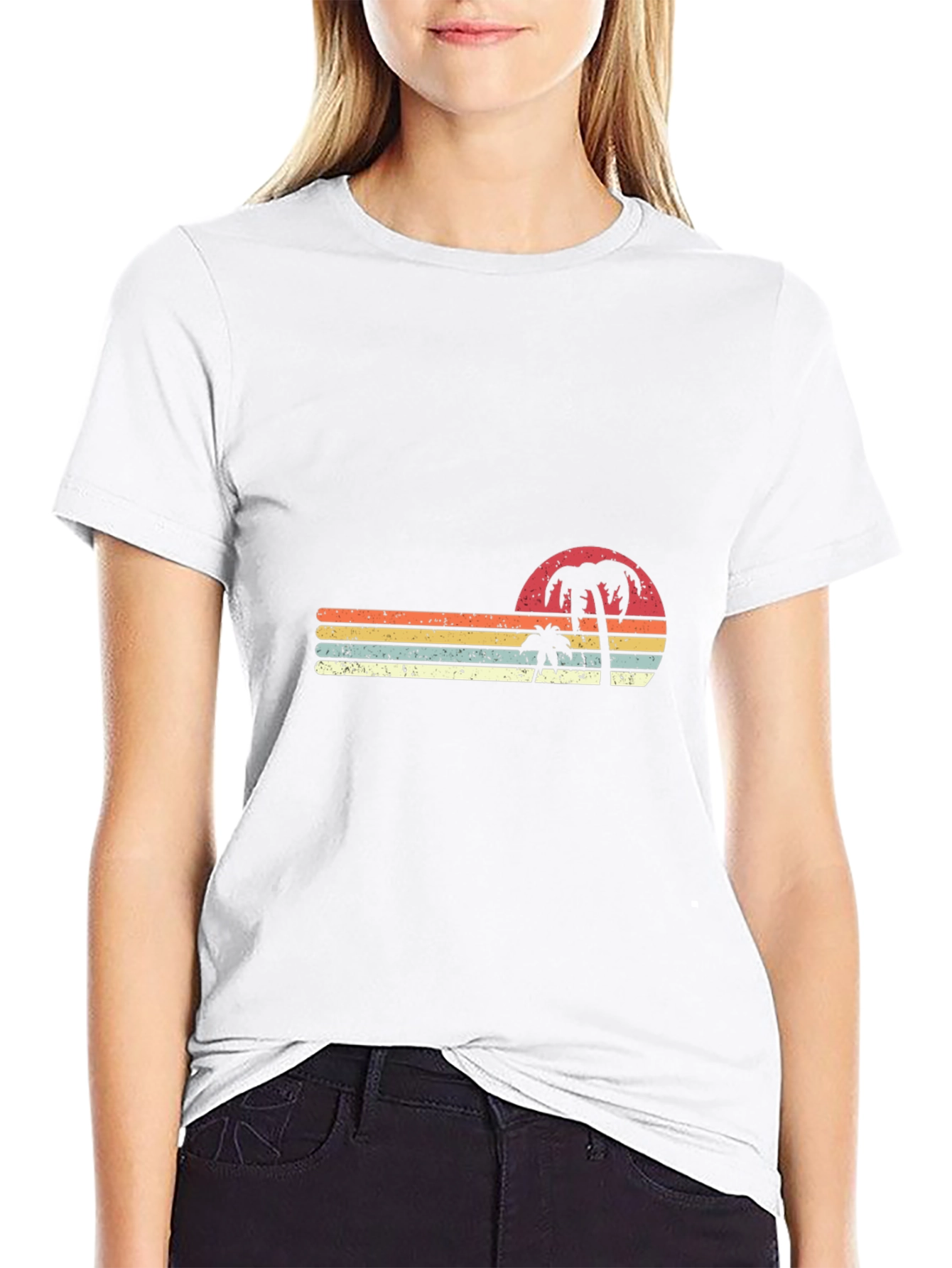 Retro Sunset Palm Tree Graphic T-Shirt