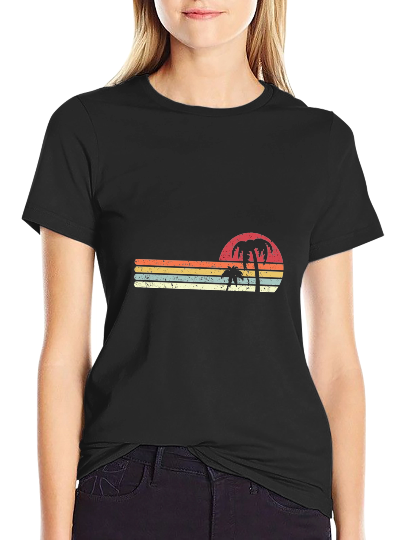 Retro Sunset Palm Tree Graphic T-Shirt