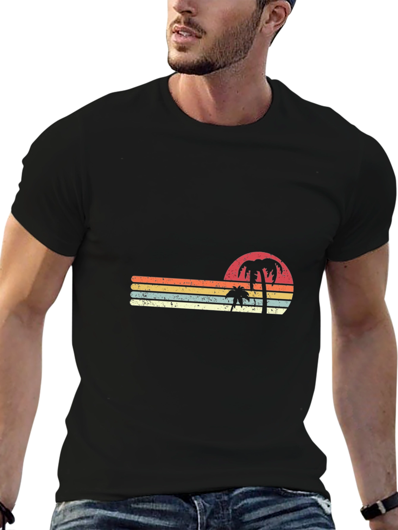 Retro Sunset Palm Tree Graphic T-Shirt