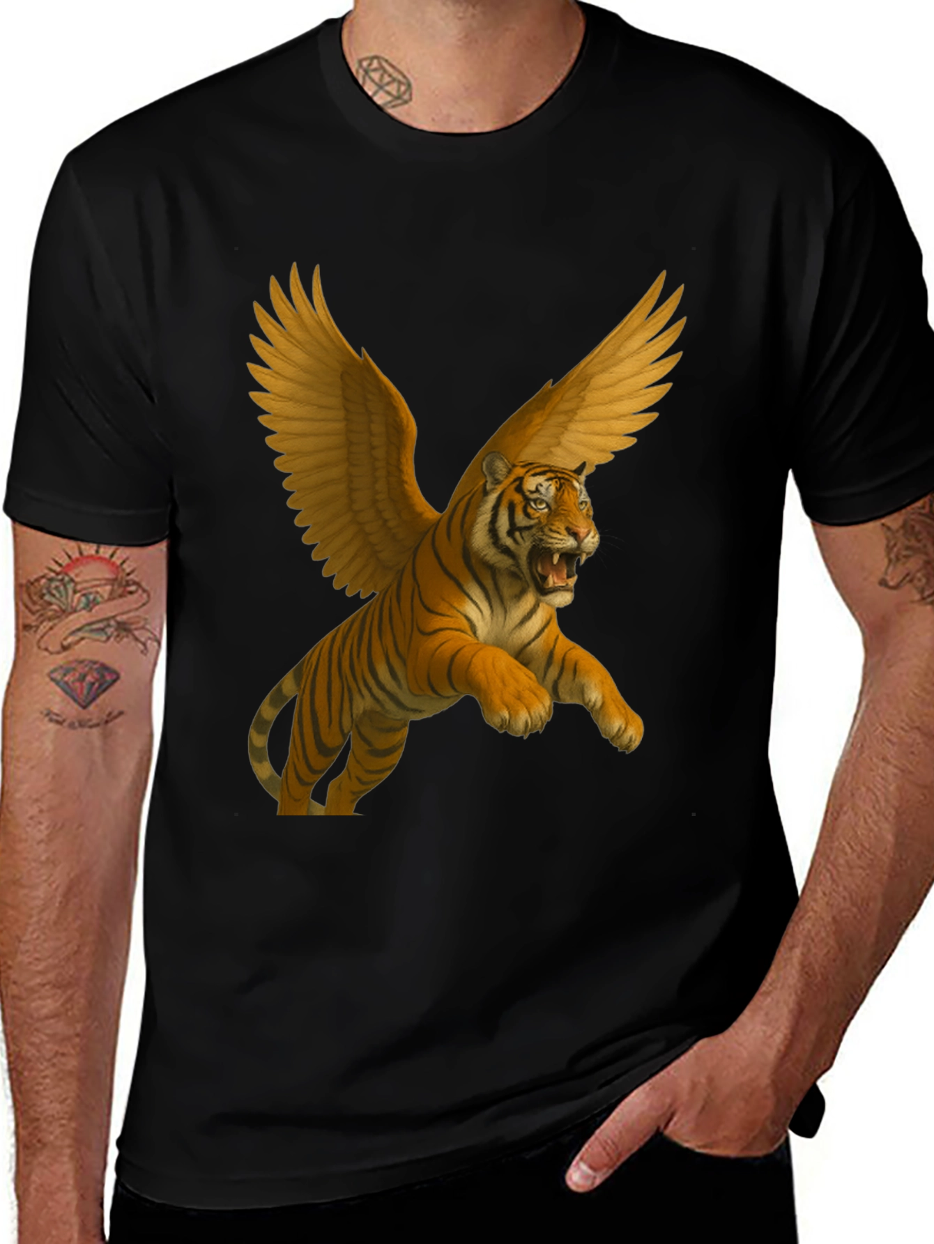 Winged Tiger Graphic Tee - Black