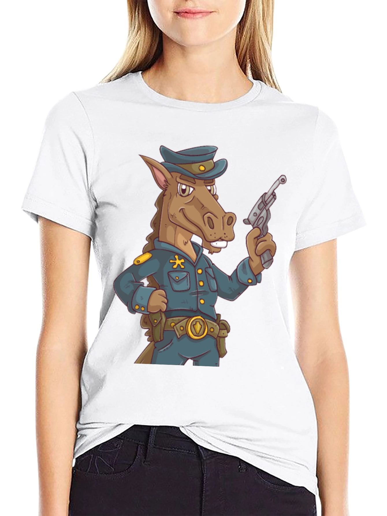 Novelty Horse Cop T-Shirt - Cartoon Police Animal