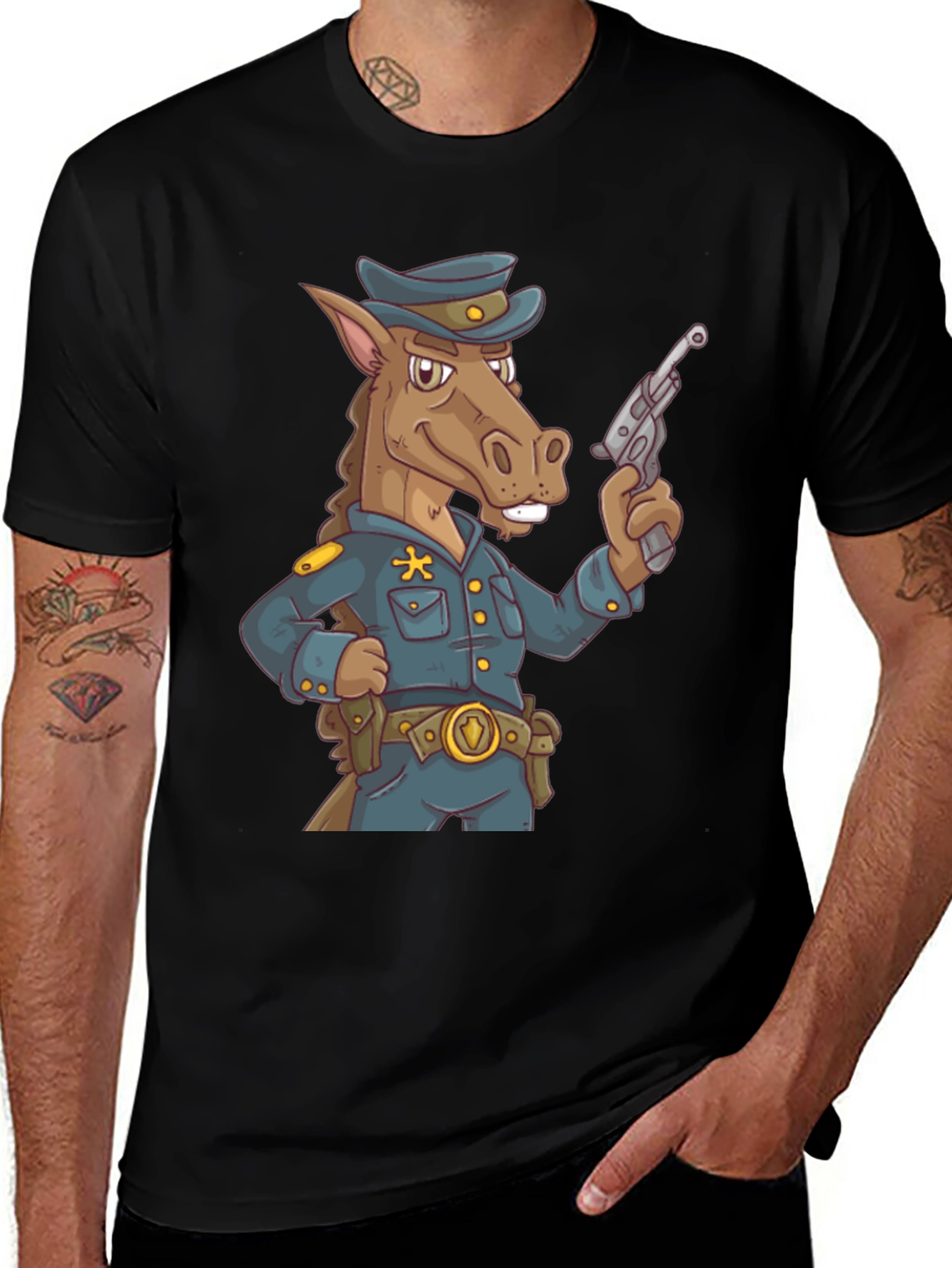 Novelty Horse Cop T-Shirt - Cartoon Police Animal
