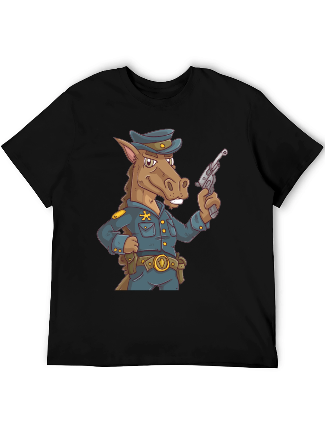 Novelty Horse Cop T-Shirt - Cartoon Police Animal