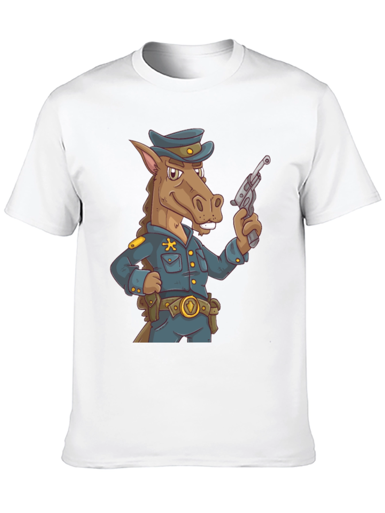 Novelty Horse Cop T-Shirt - Cartoon Police Animal