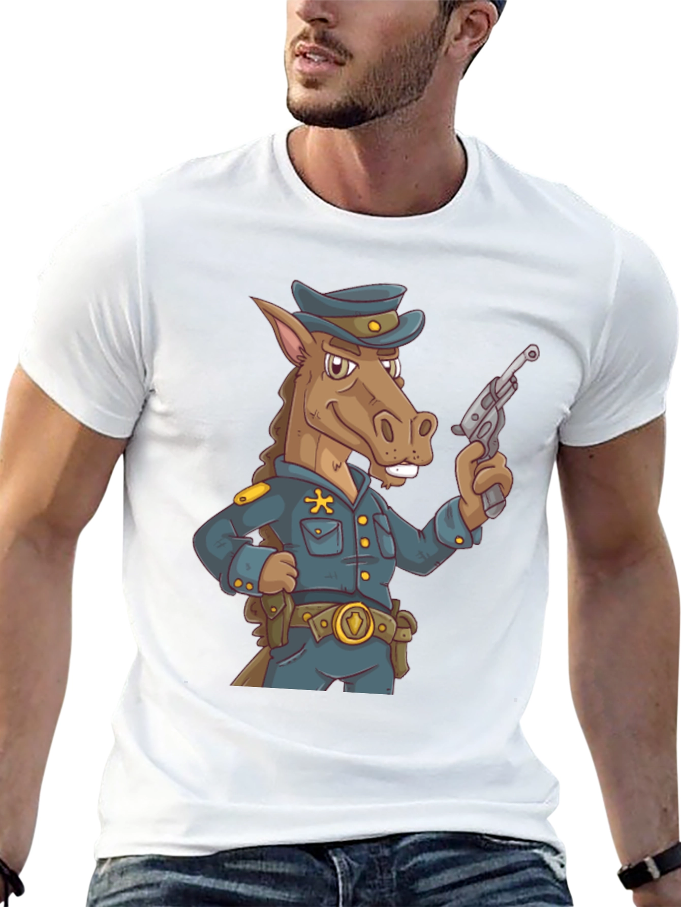 Novelty Horse Cop T-Shirt - Cartoon Police Animal