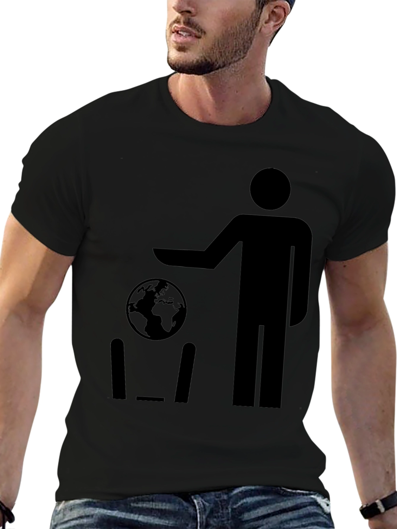 Earth Day T-Shirt - Man Throwing Globe in Trash