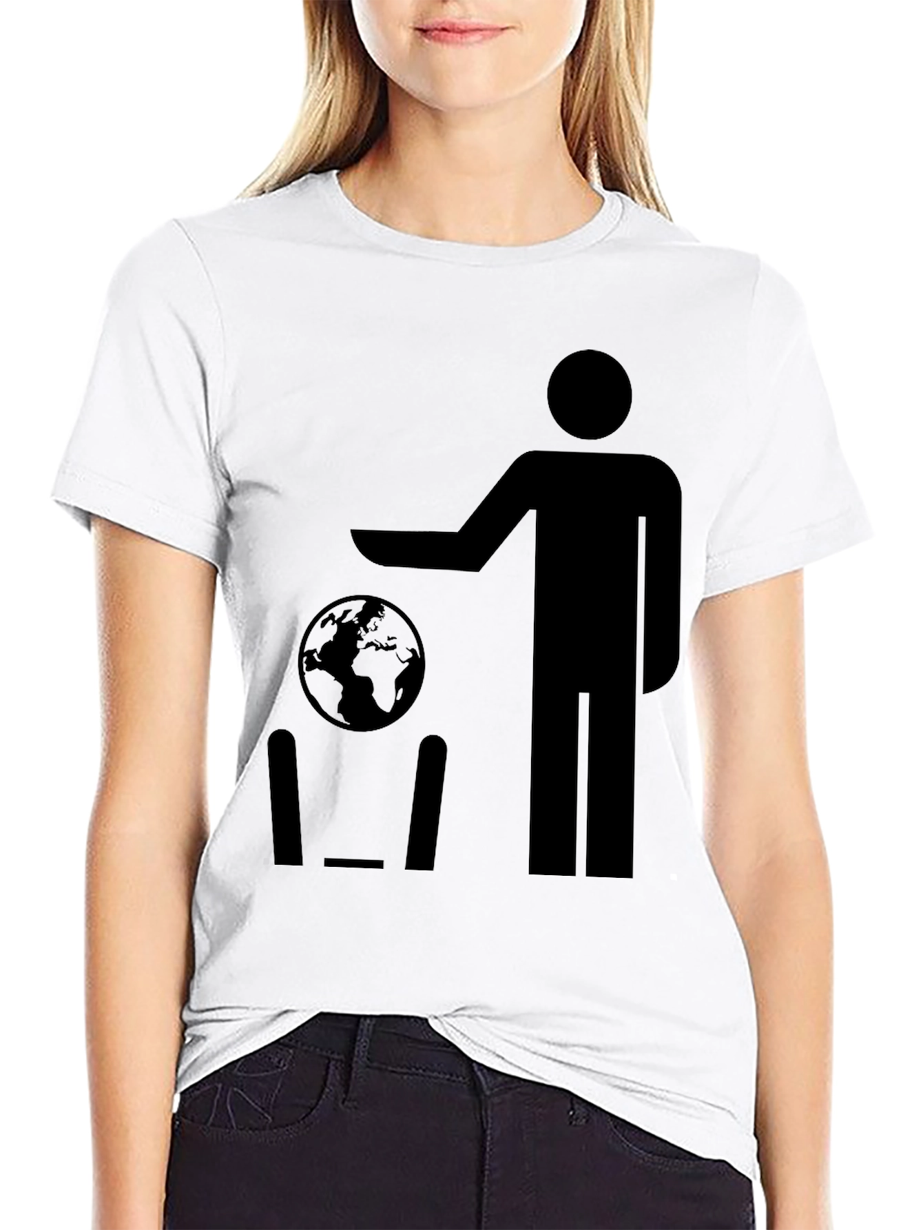 Earth Day T-Shirt - Man Throwing Globe in Trash