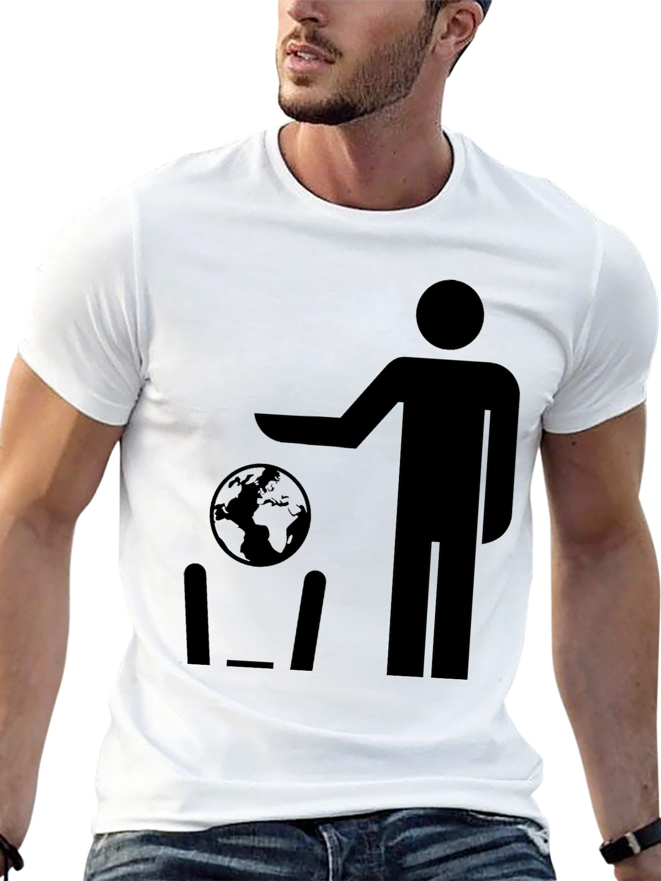 Earth Day T-Shirt - Man Throwing Globe in Trash