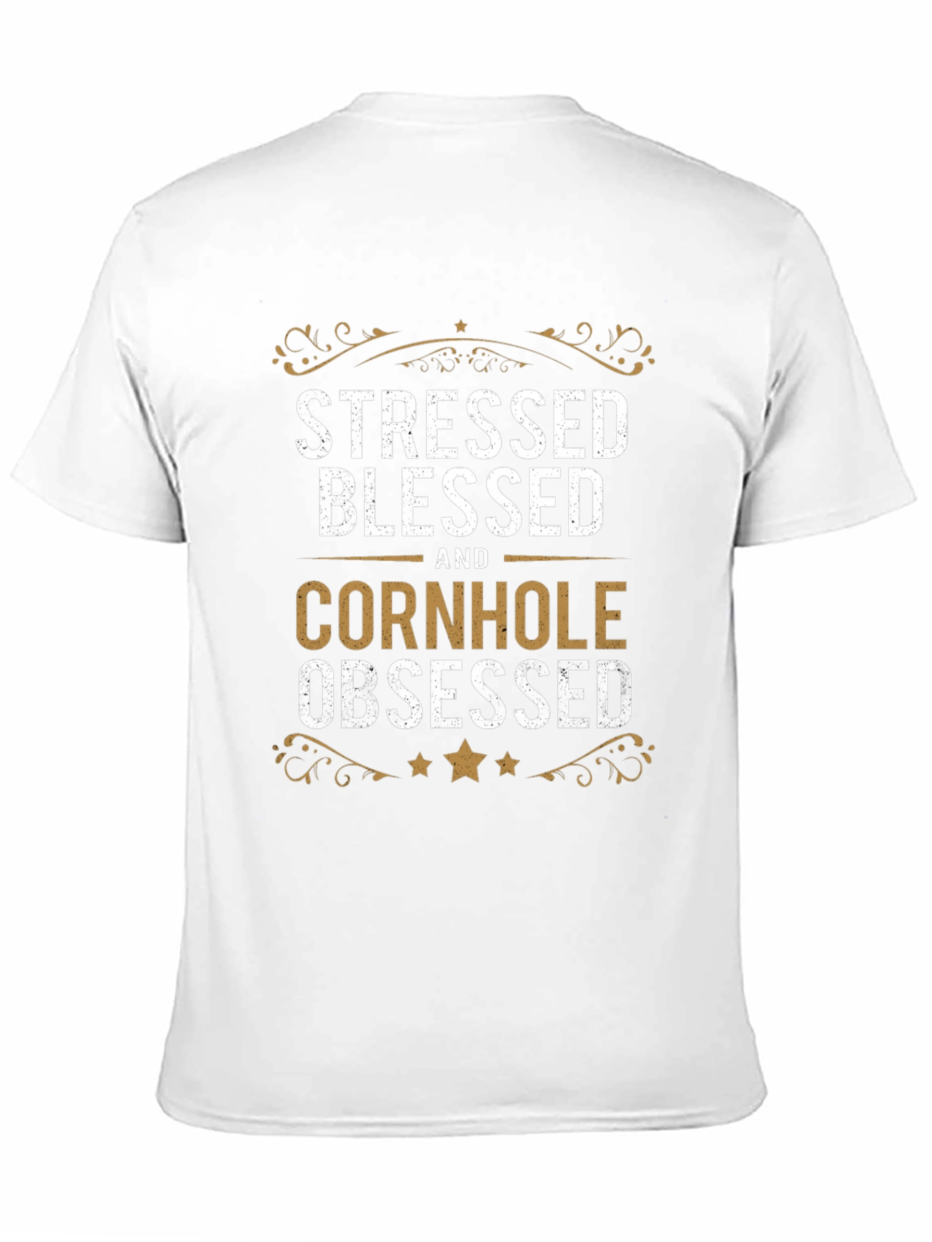 Stressed Blessed Cornhole Obsessed Black T-Shirt