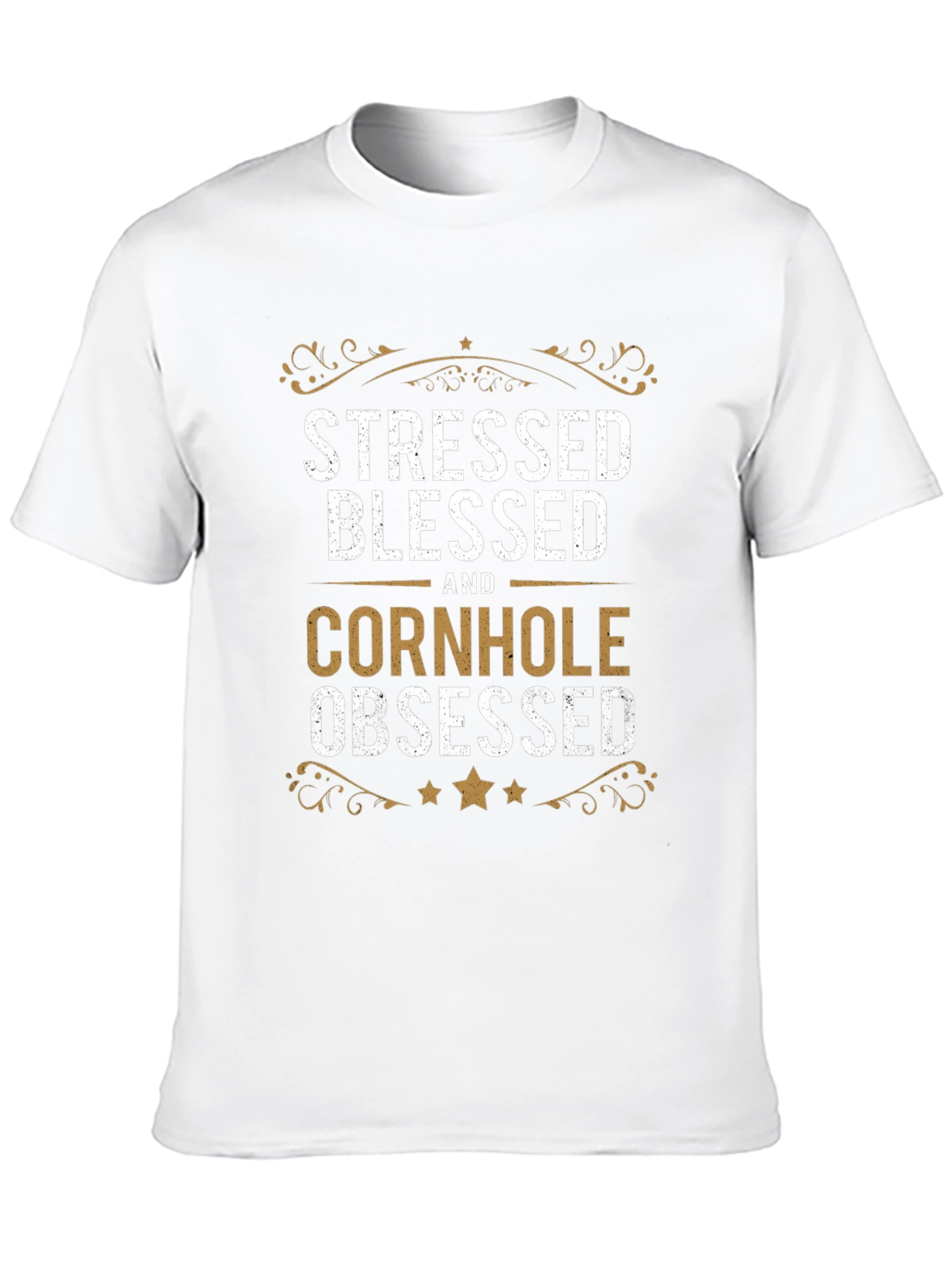 Stressed Blessed Cornhole Obsessed Black T-Shirt