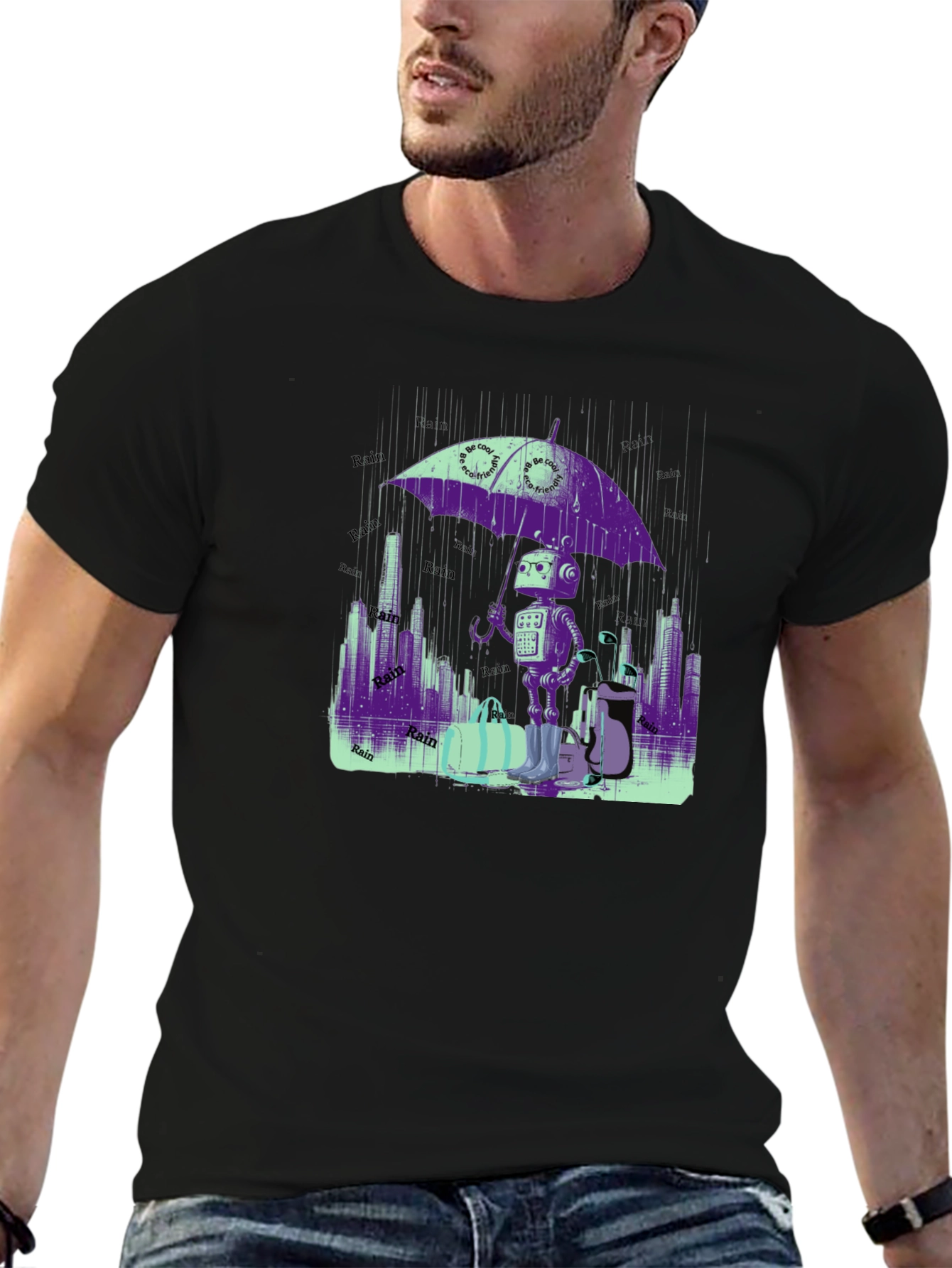 Robot in the Rain T-Shirt - Sci-Fi Chic