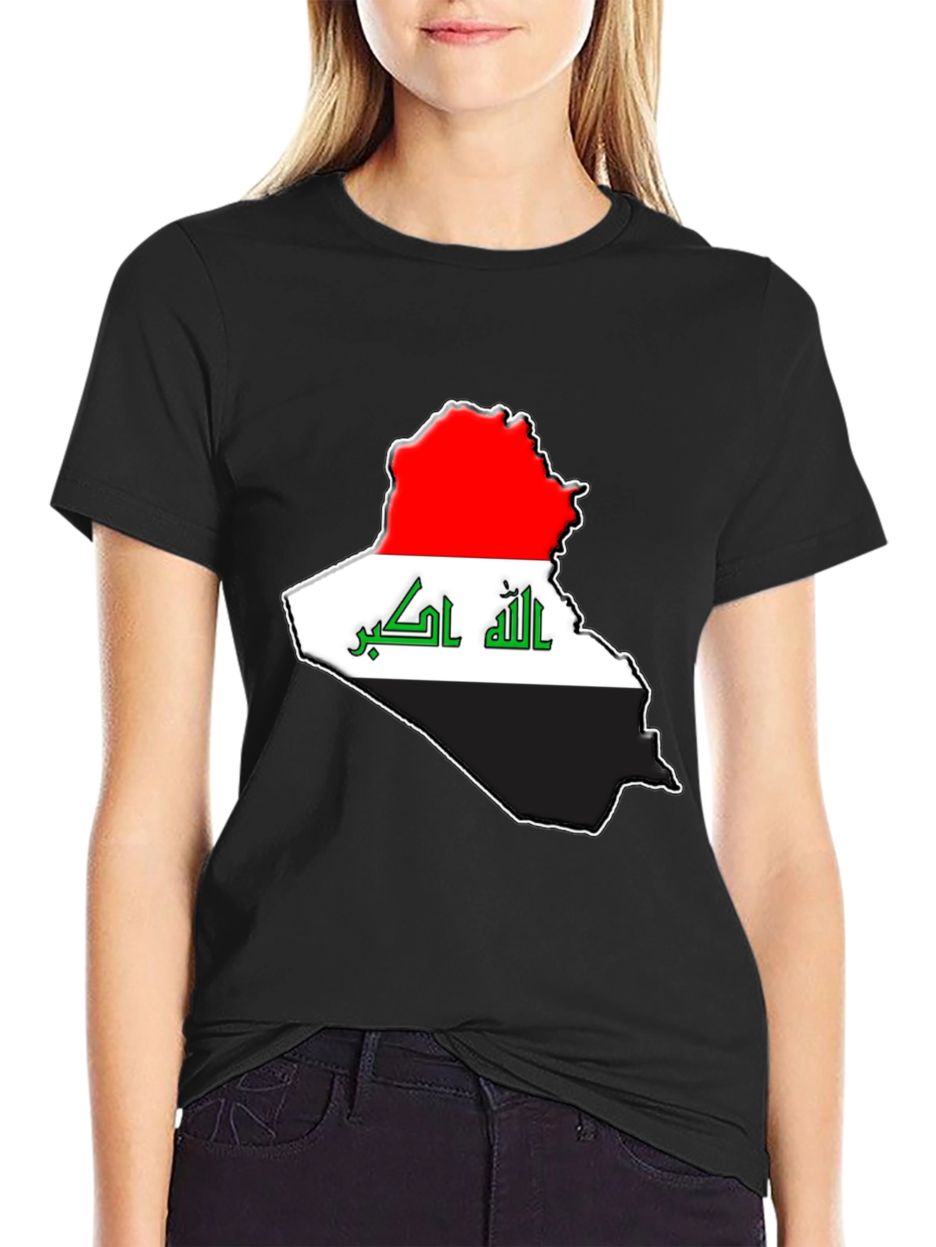 Iraq Flag Map T-Shirt - Black Cotton Tee