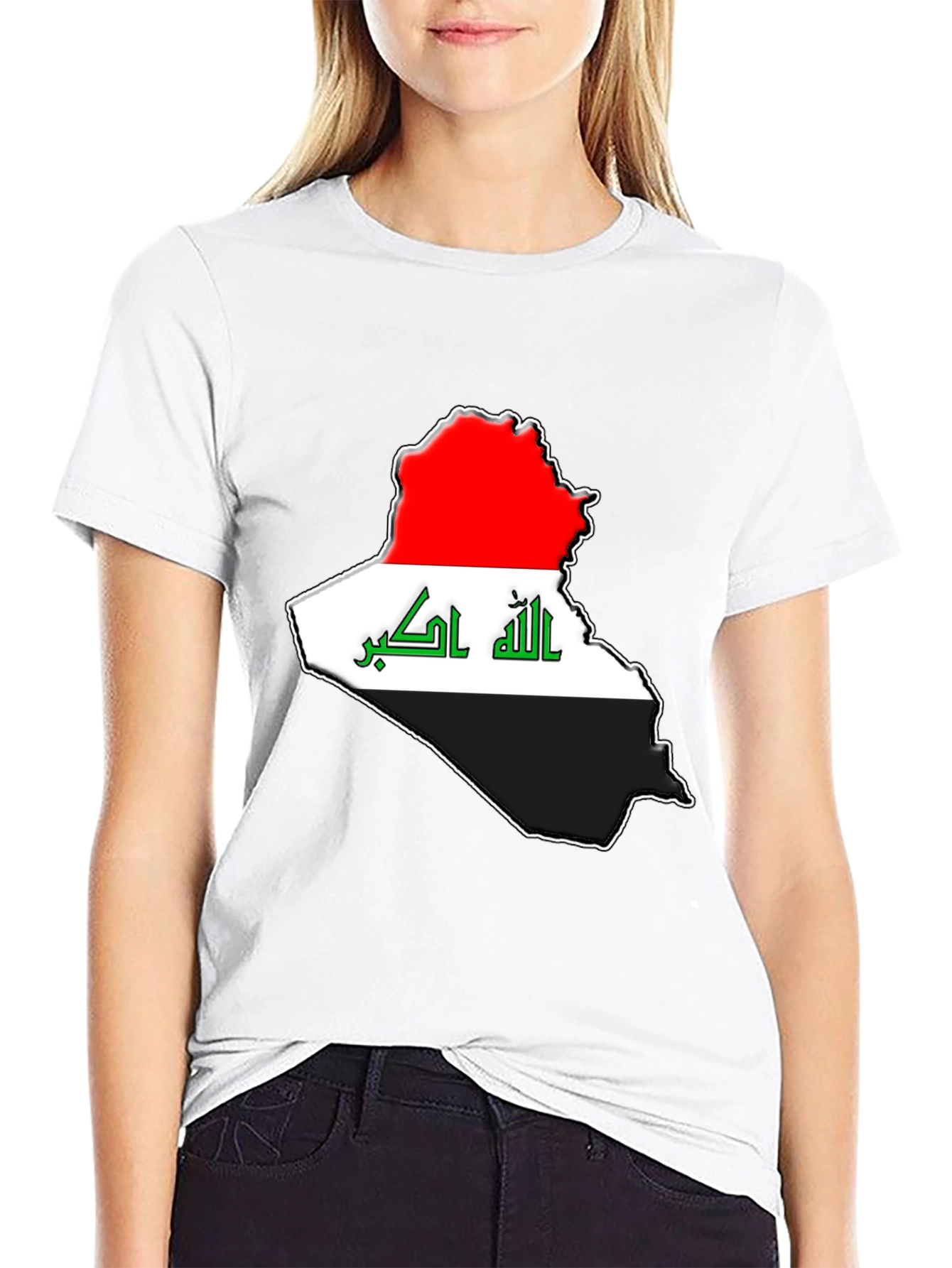 Iraq Flag Map T-Shirt - Black Cotton Tee
