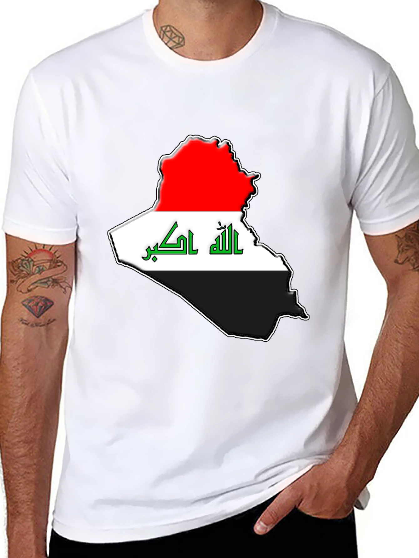 Iraq Flag Map T-Shirt - Black Cotton Tee