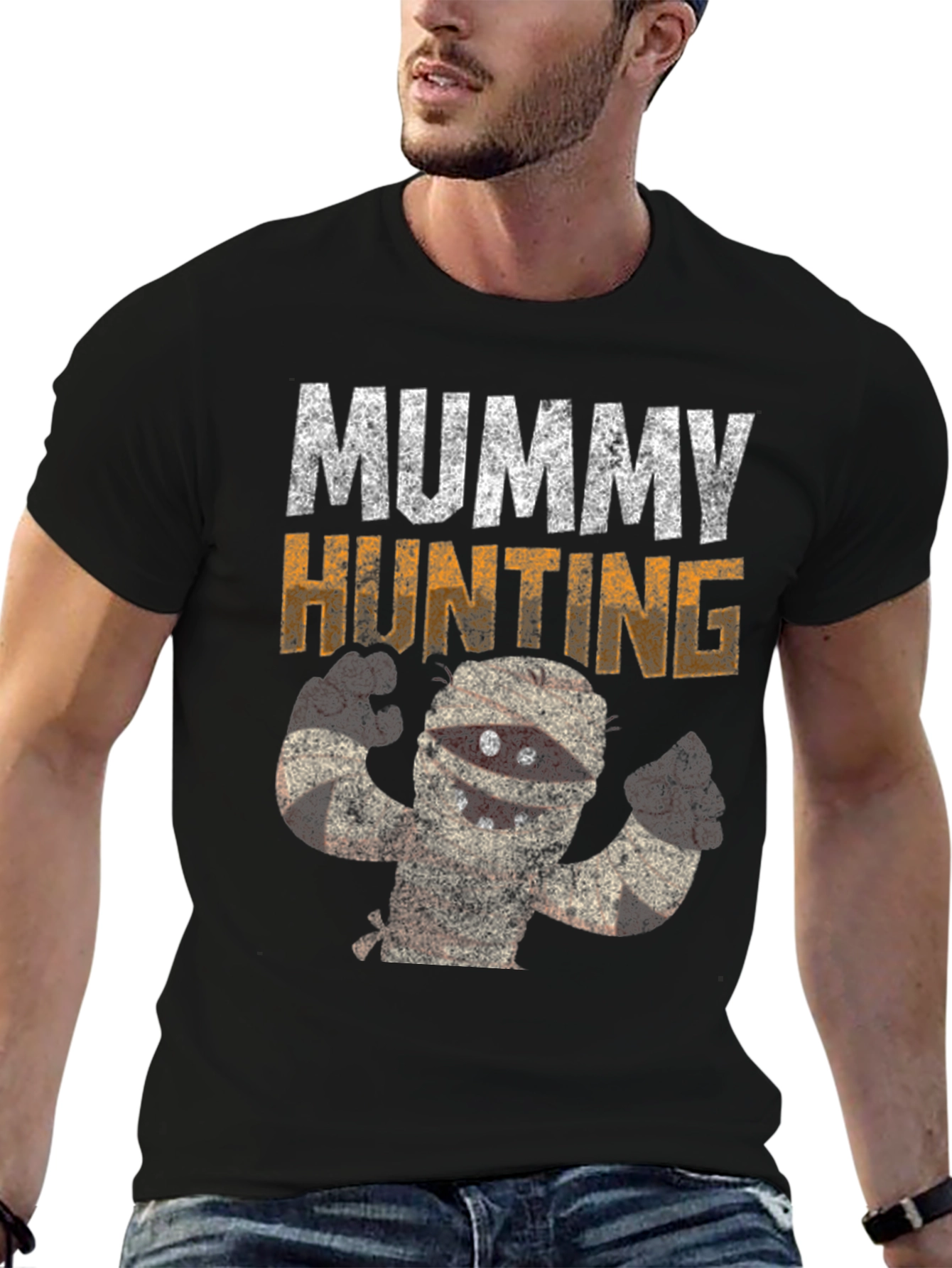 Mummy Hunting Black Cotton Graphic T-Shirt