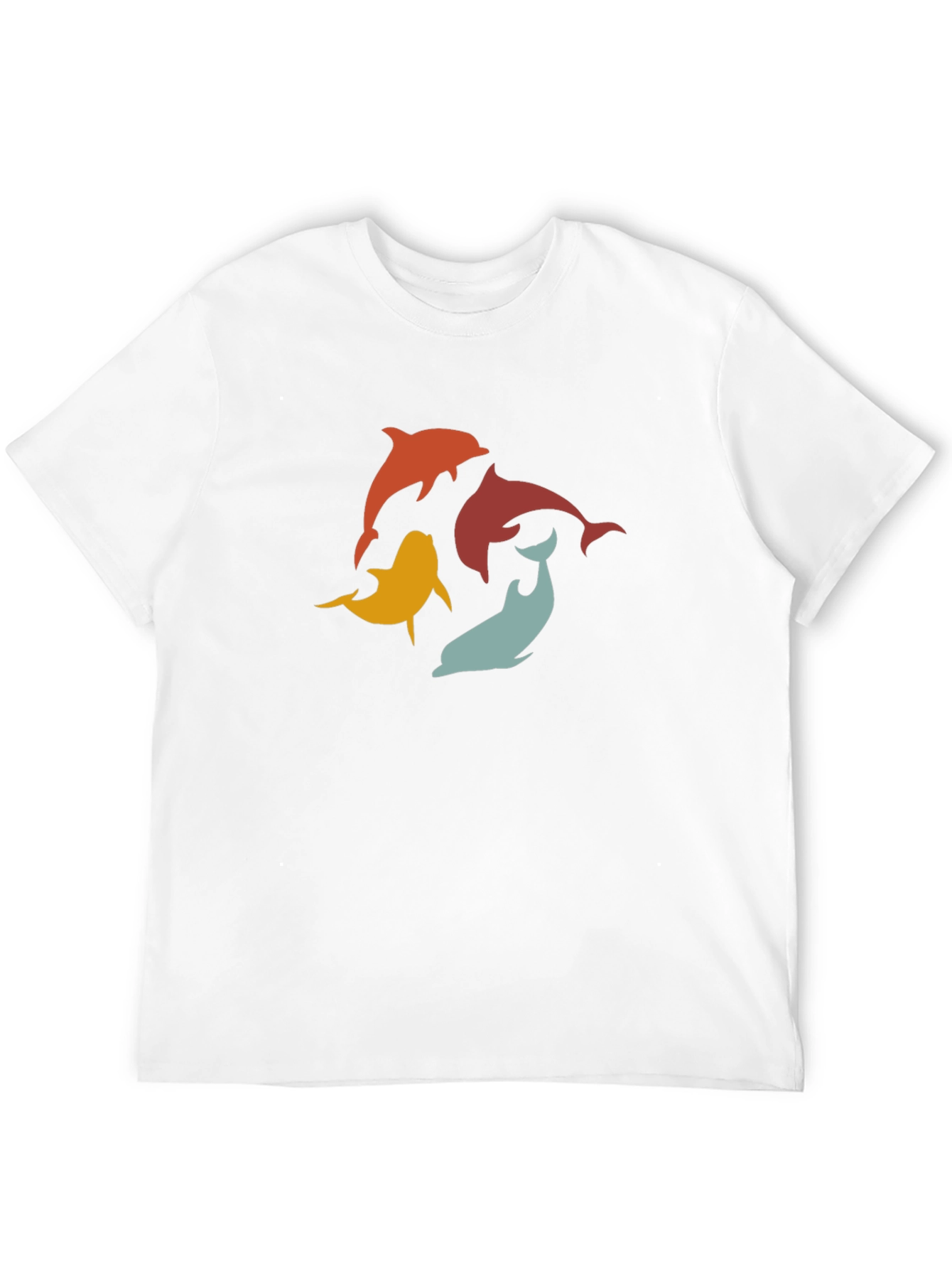 Retro Dolphin Graphic Tee - Black Cotton T-Shirt