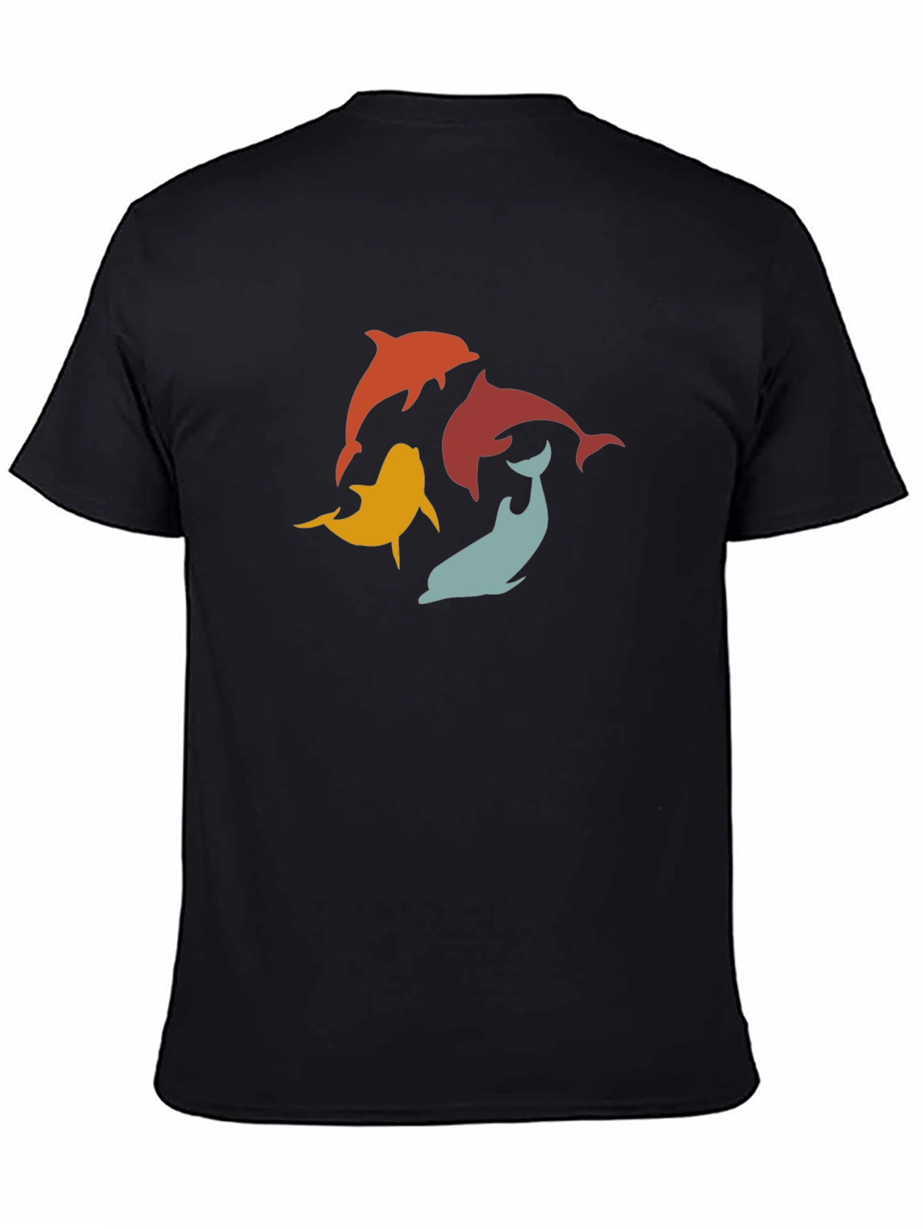 Retro Dolphin Graphic Tee - Black Cotton T-Shirt