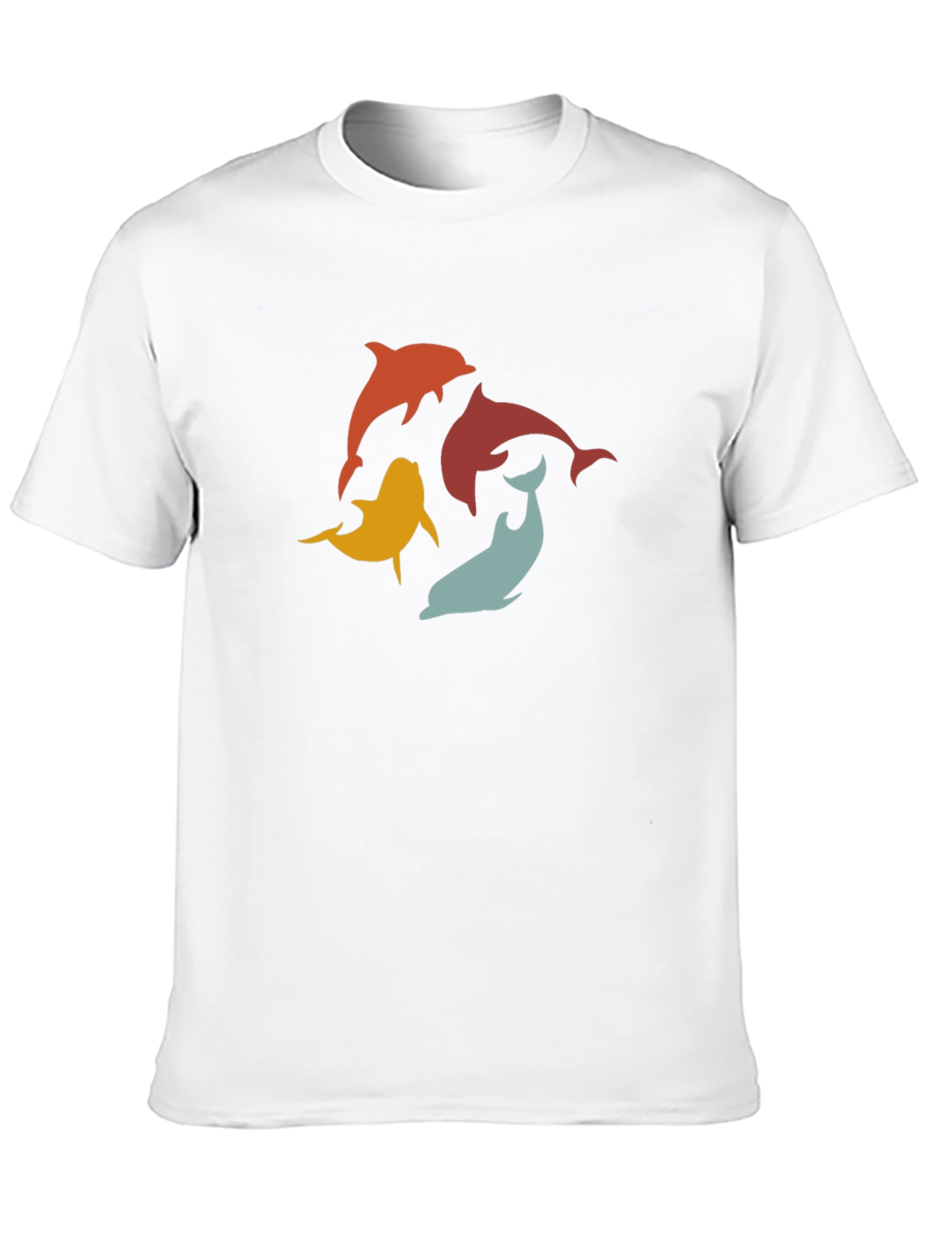 Retro Dolphin Graphic Tee - Black Cotton T-Shirt