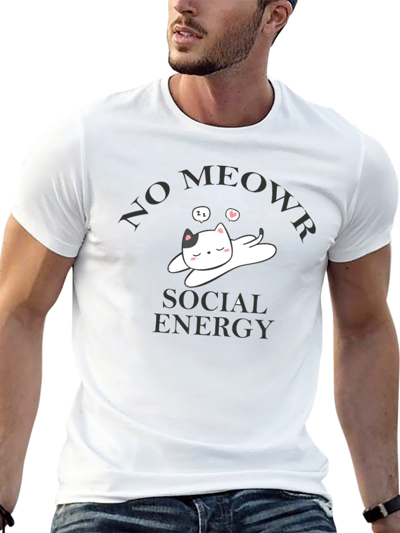 No Meowr Social Energy T-Shirt - Relaxed Cat Design