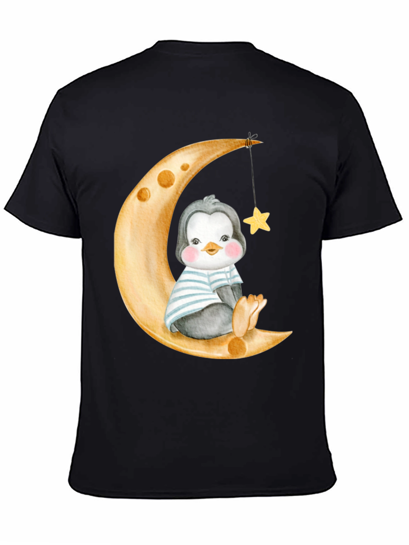Cute Penguin On Moon Graphic Tee