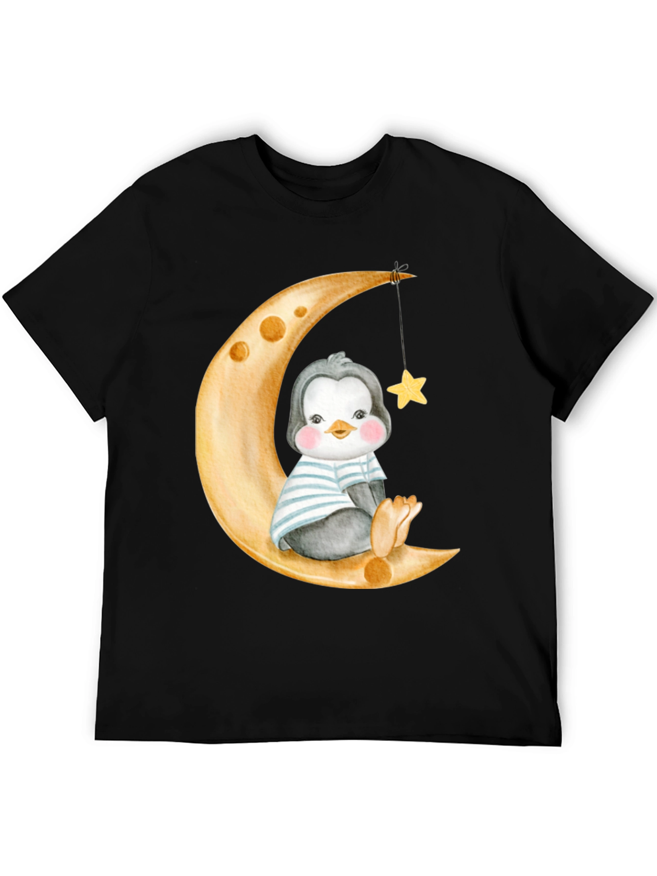 Cute Penguin On Moon Graphic Tee