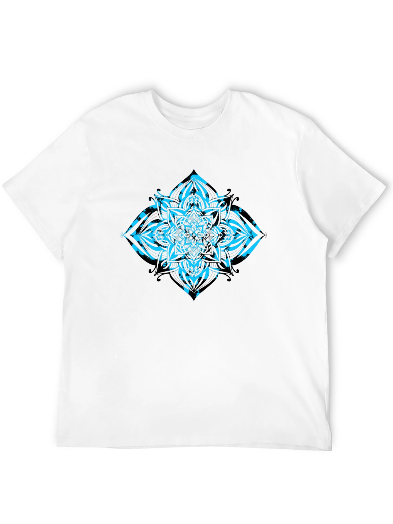 Mens Black T-Shirt with Turquoise Mandala