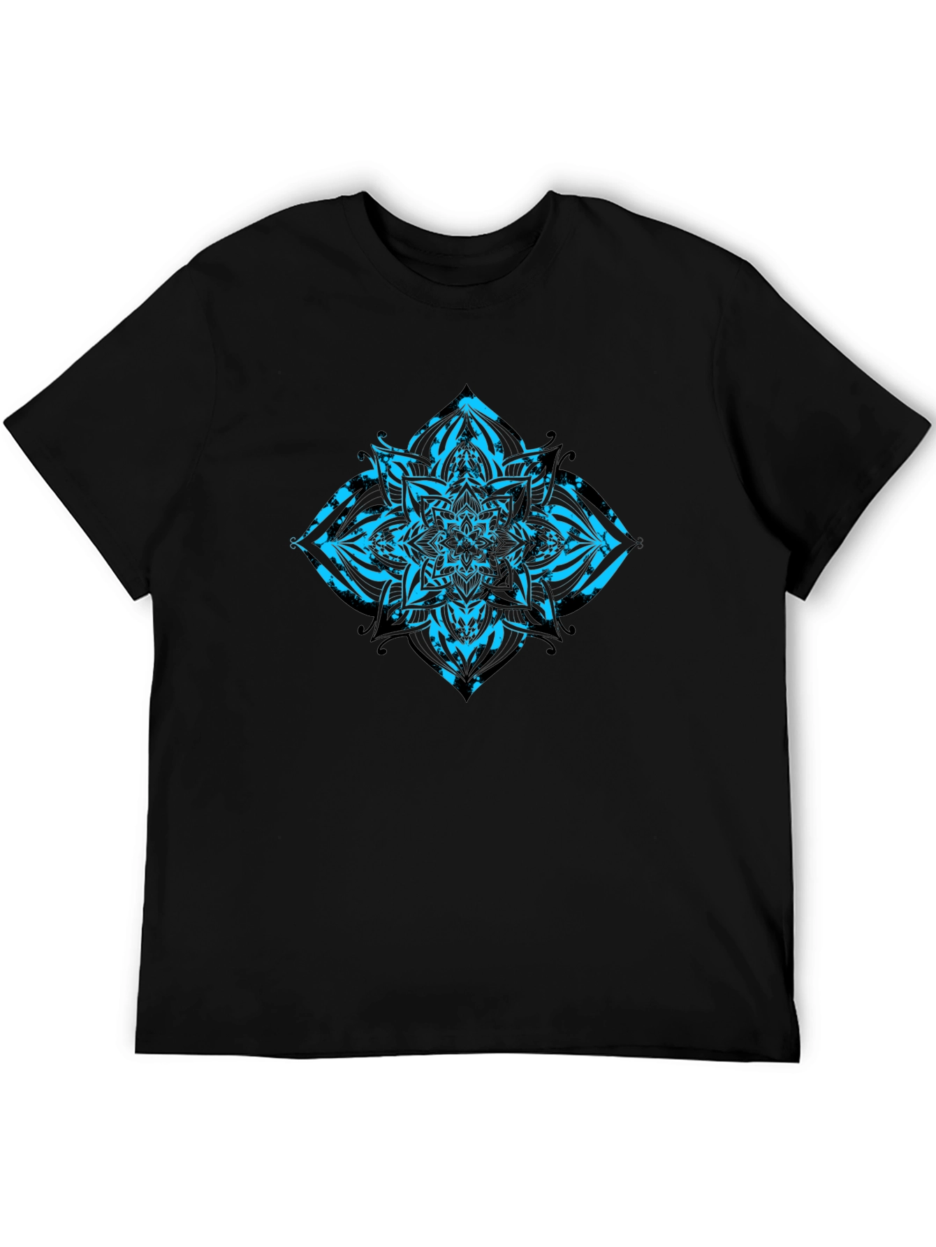 Mens Black T-Shirt with Turquoise Mandala