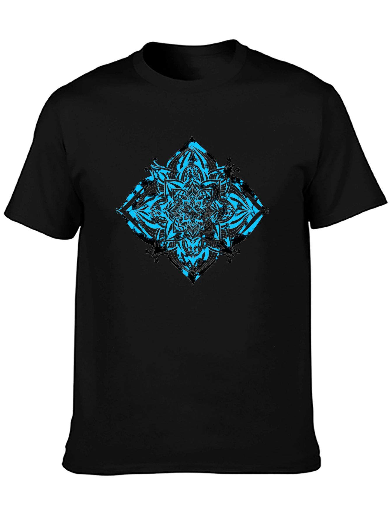 Mens Black T-Shirt with Turquoise Mandala