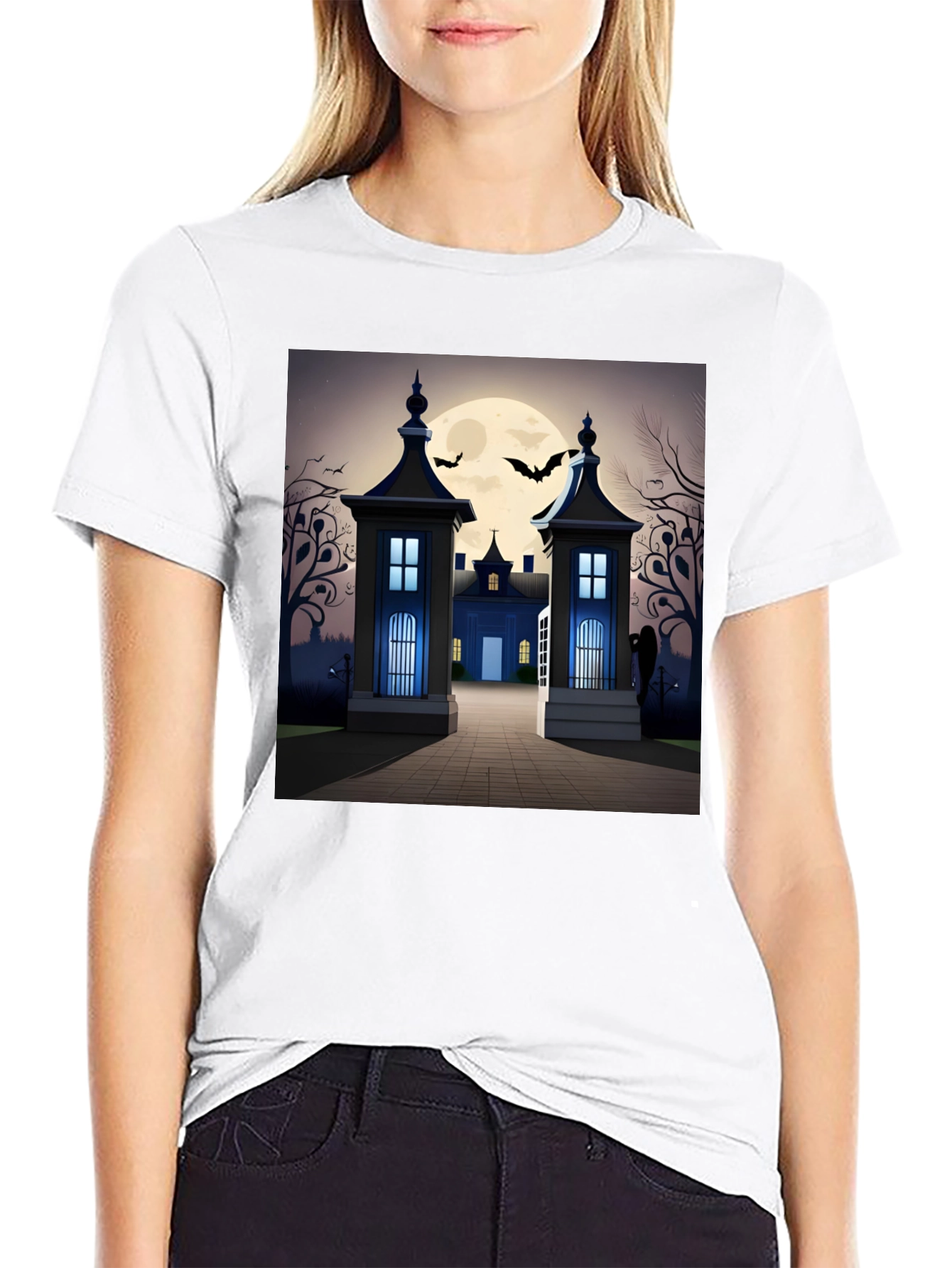 Spooky Halloween Mansion Graphic Tee