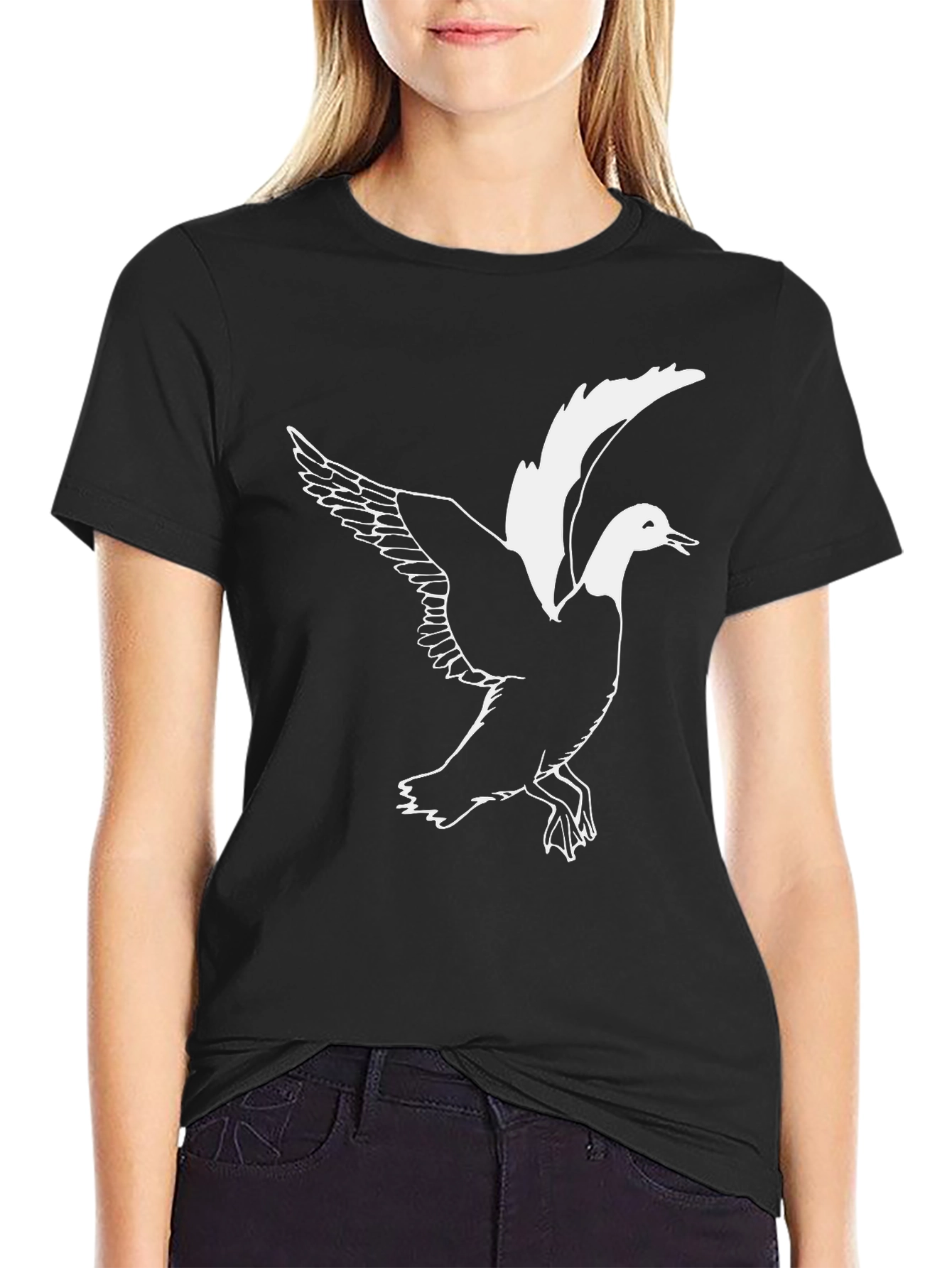 Mens Black T-shirt with Flying Duck Graphic