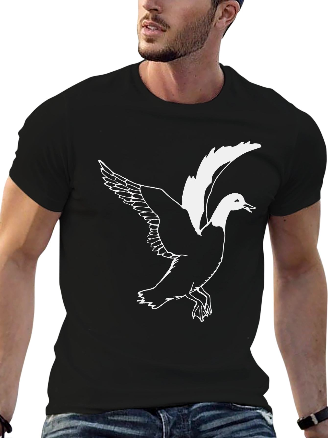 Mens Black T-shirt with Flying Duck Graphic