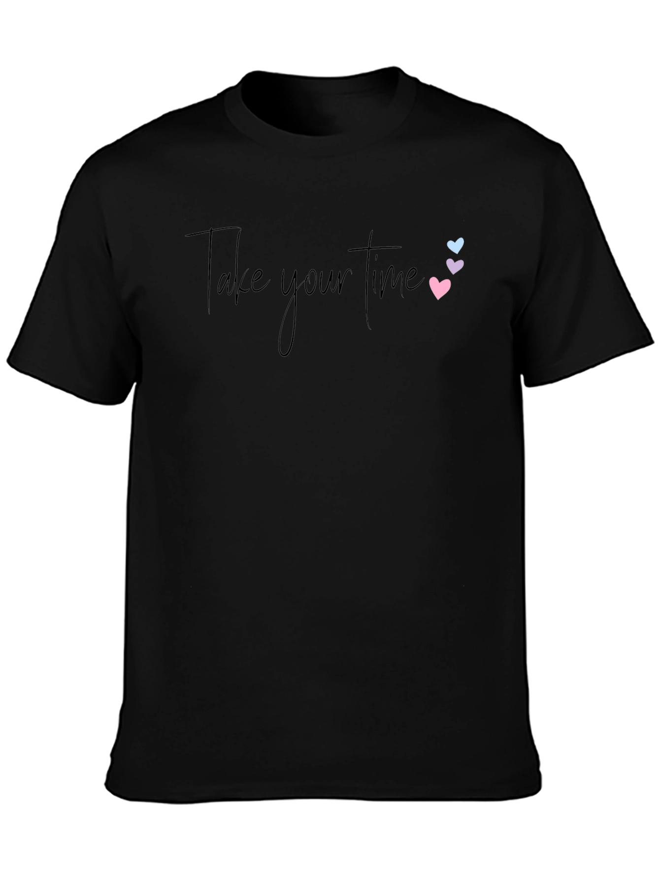 Take Your Time Black Graphic Tee with Hearts