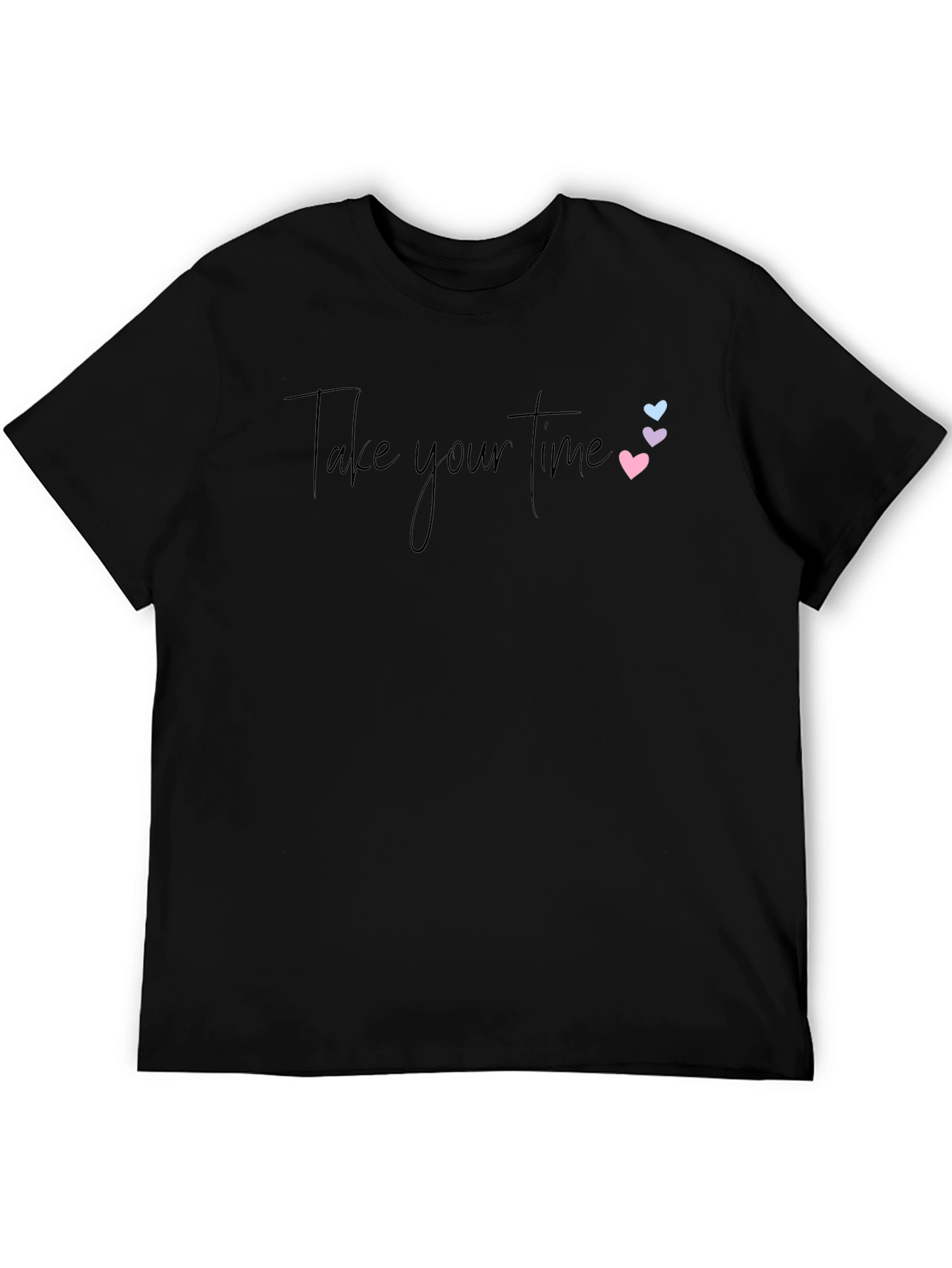 Take Your Time Black Graphic Tee with Hearts